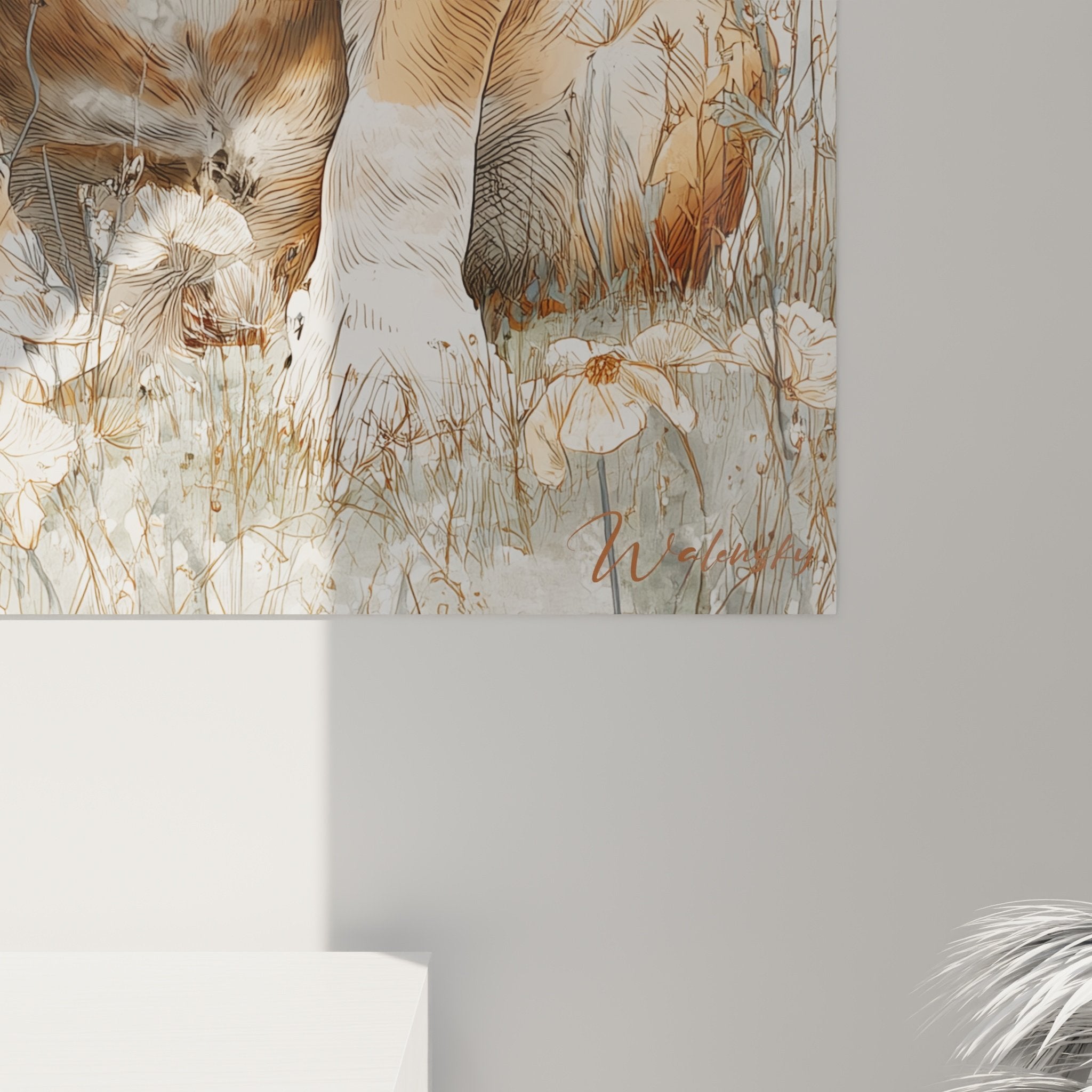 Overview English bulldog garden botanical wall art hanging living room natural wall decoration