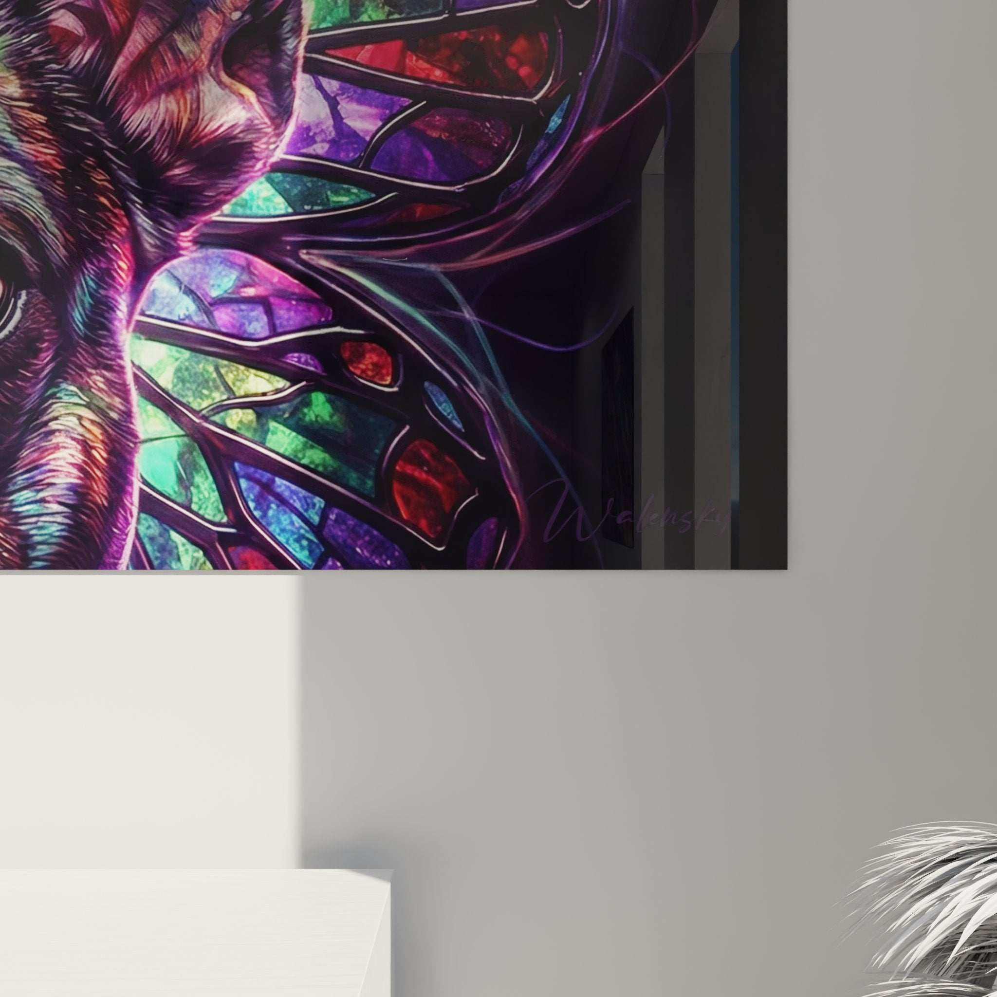Übersicht Wandbild Bulldogge Schmetterling Buntglas fantastische Kunst moderne Innenraumdekoration