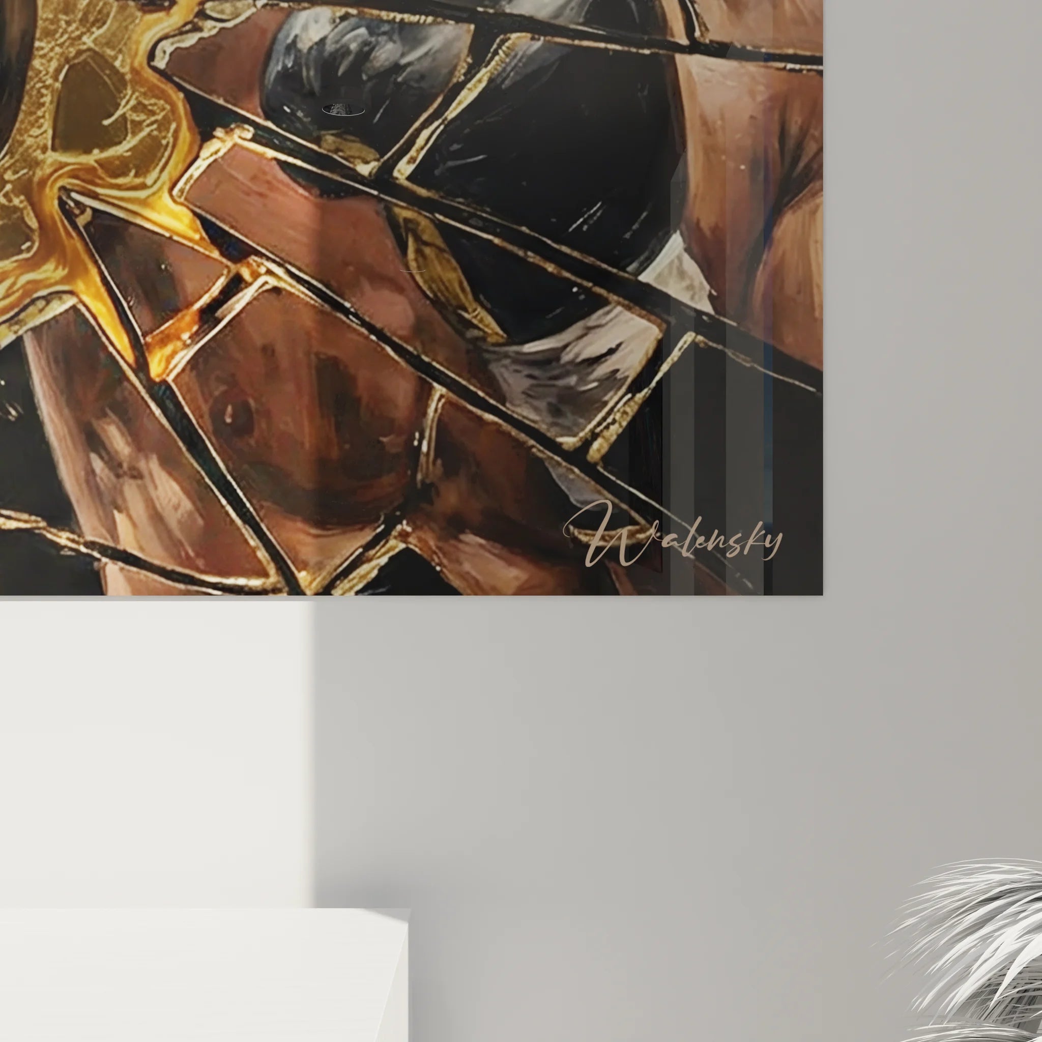 Vue ensemble tableau boxe mural - Décoration sport combat moderne salon