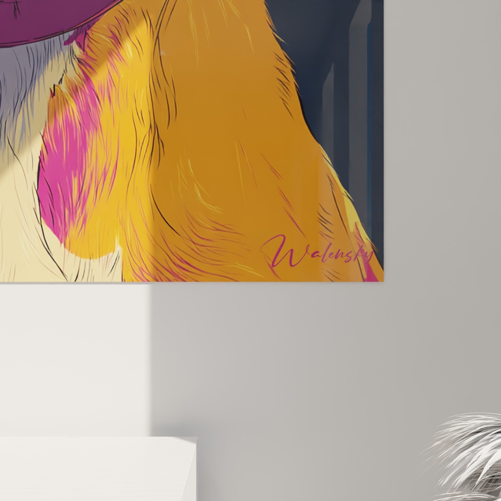Vista d'insieme quadro Boxer moderno arancione viola, opera d'arte contemporanea per interni