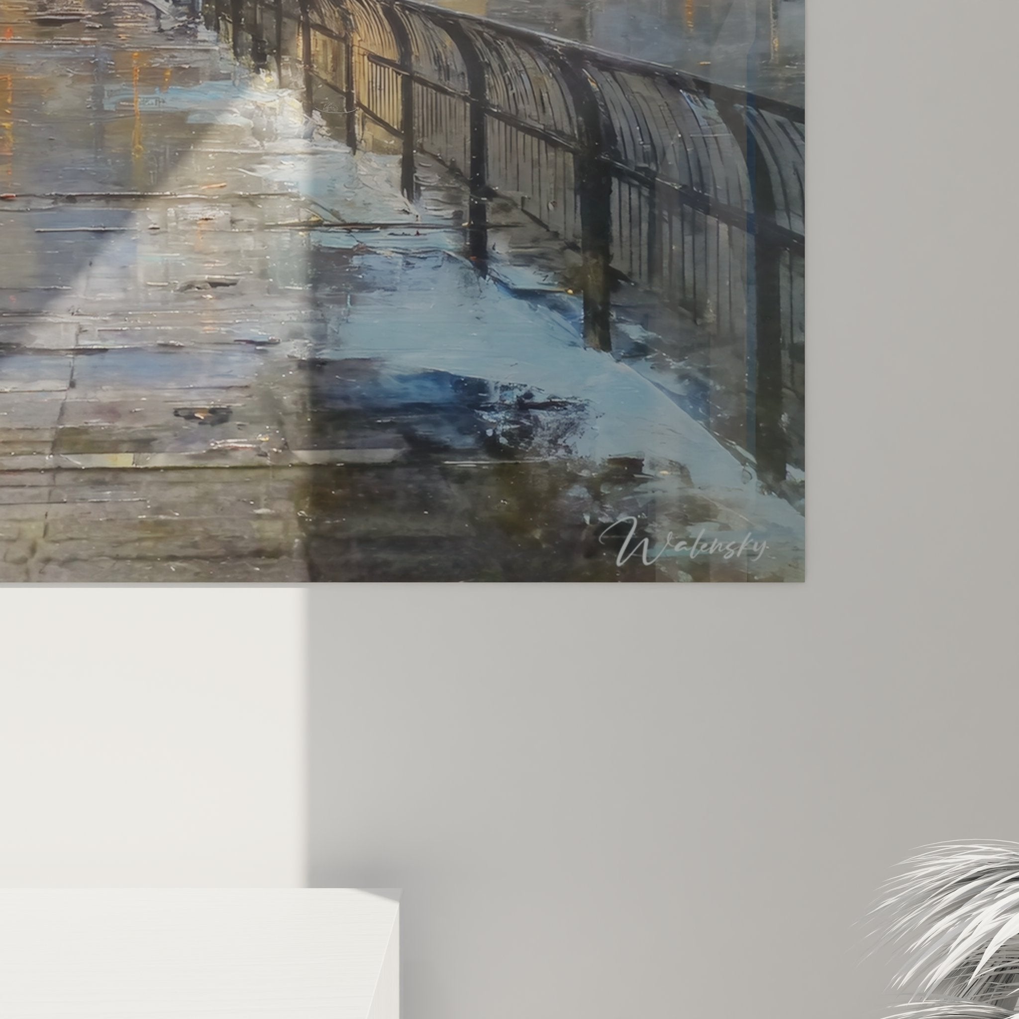 Vue ensemble tableau Brooklyn Bridge nocturne - art mural New York décoration intérieure