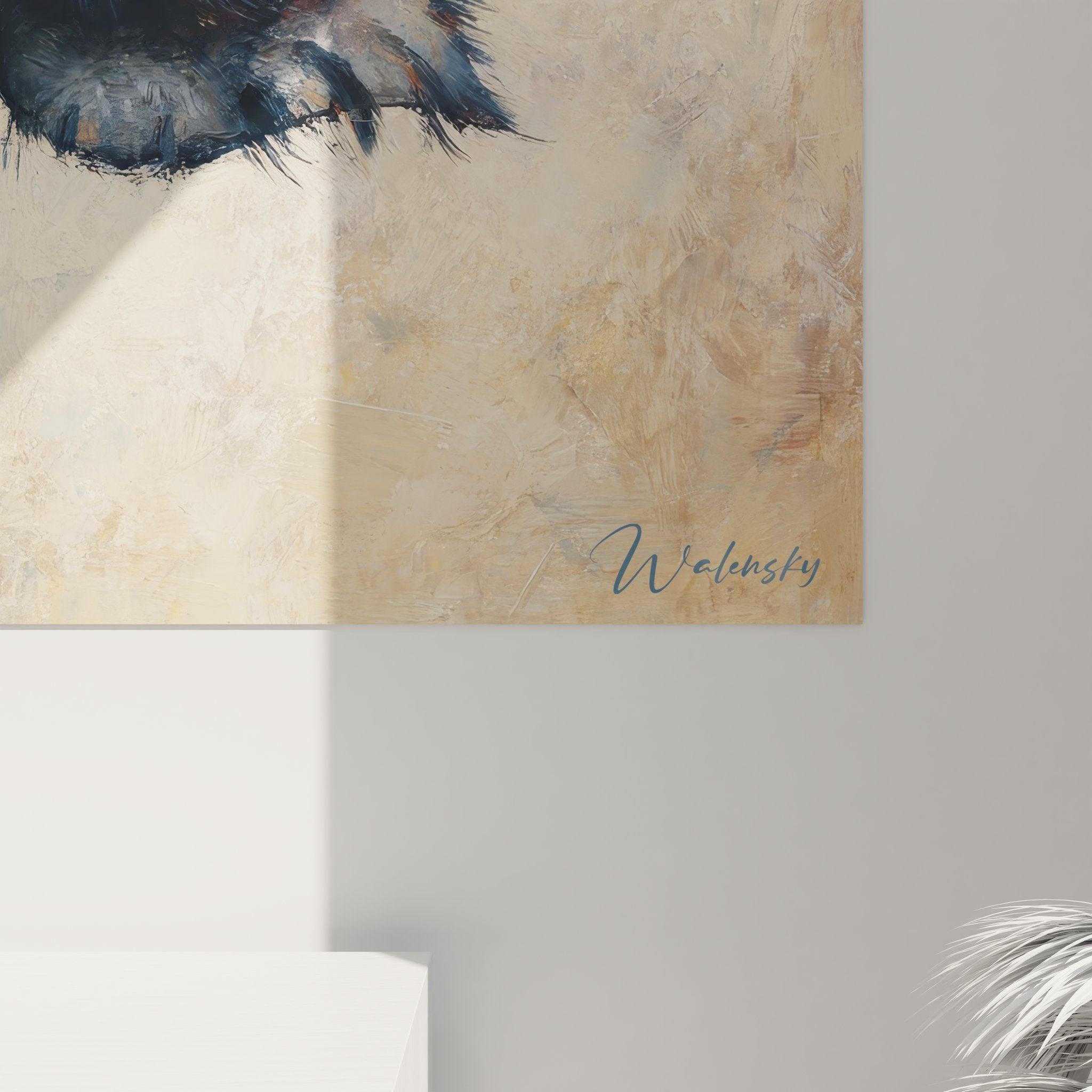 Vue ensemble tableau mural buffle décoration intérieure art animalier sauvage