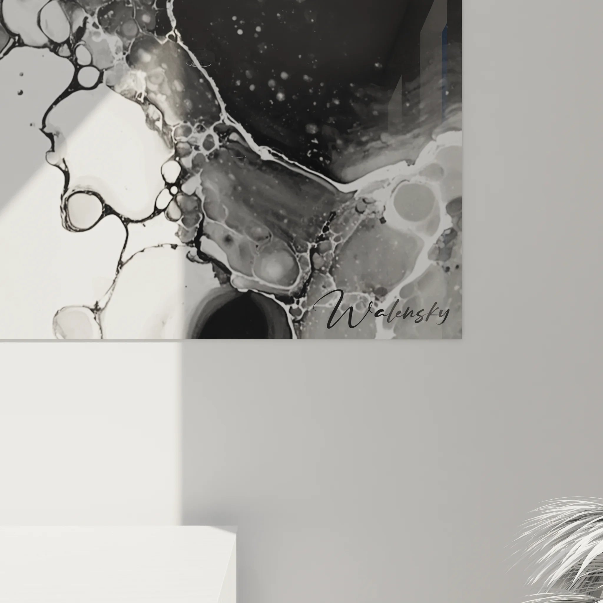 Vue d'ensemble tableau bulles abstraites monochrome, art contemporain pour décoration intérieure