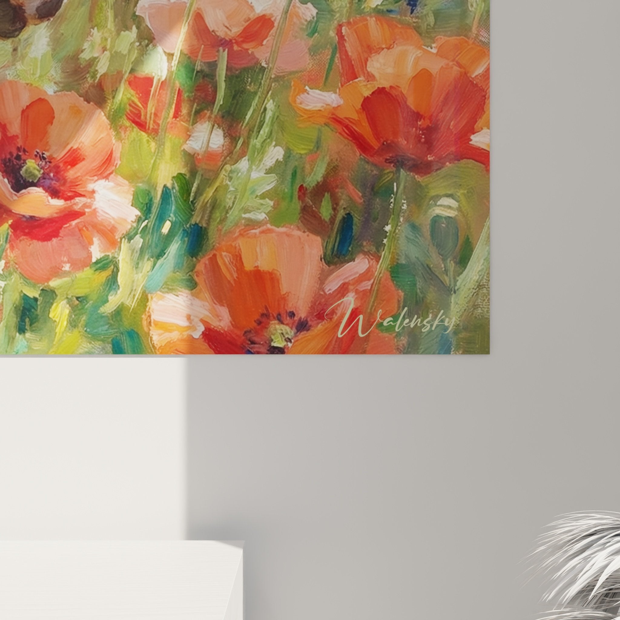 Vue d'ensemble tableau mural Bullmastiff au milieu de fleurs rouges decoration intérieure moderne