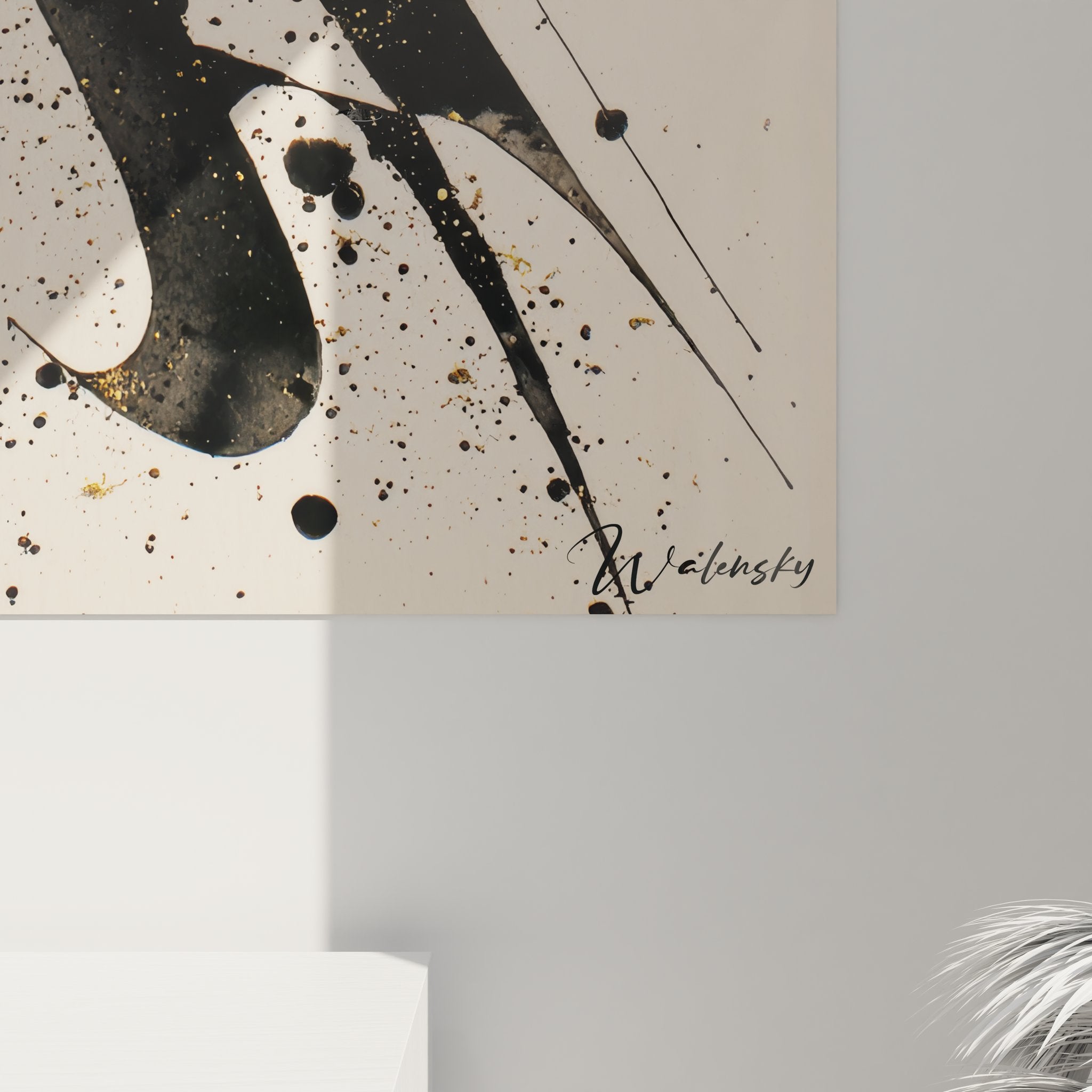 Vue ensemble tableau mural calligraphie abstraite encre noire décoration murale contemporaine