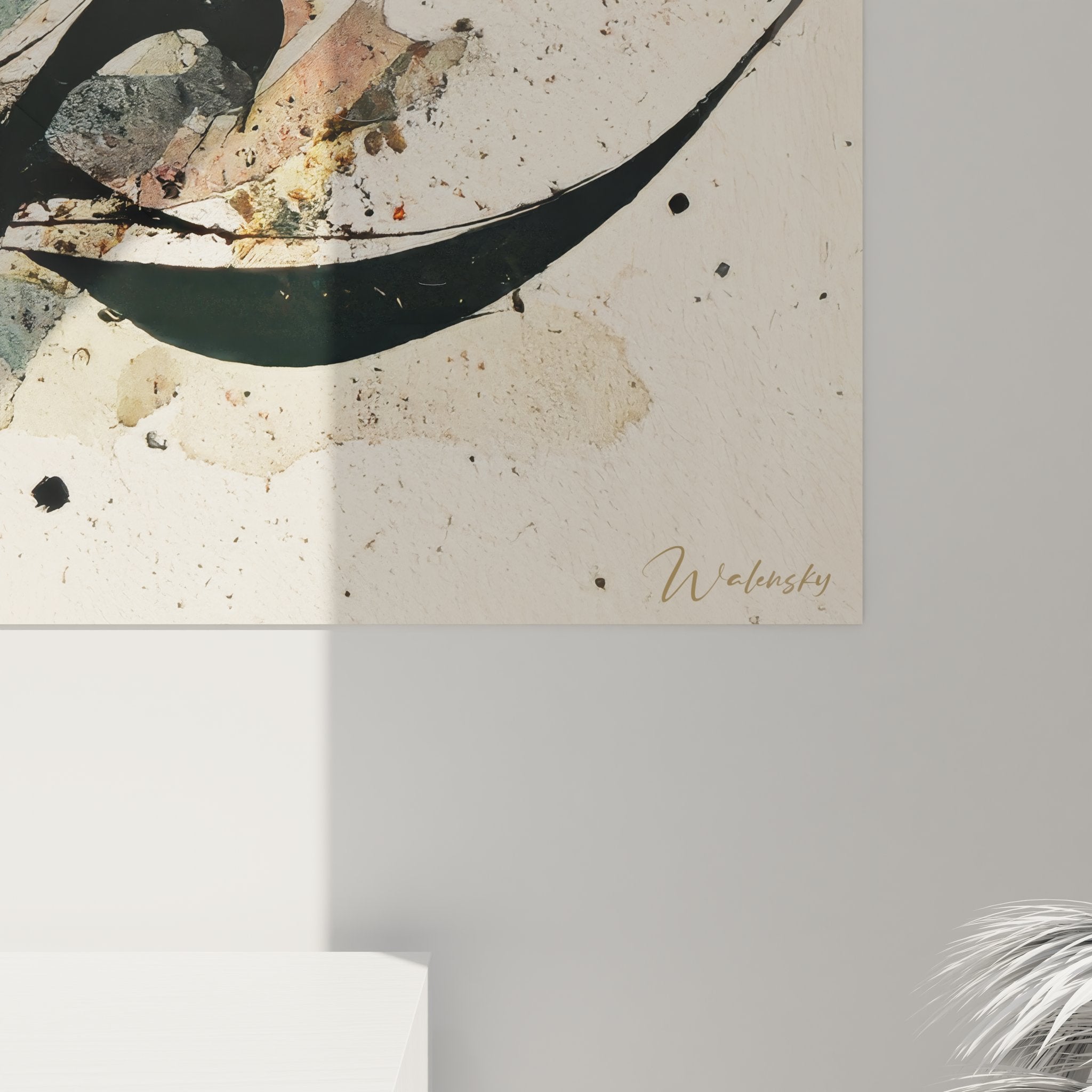 Vue ensemble tableau calligraphie abstraite format panoramique avec composition équilibrée et harmonieuse