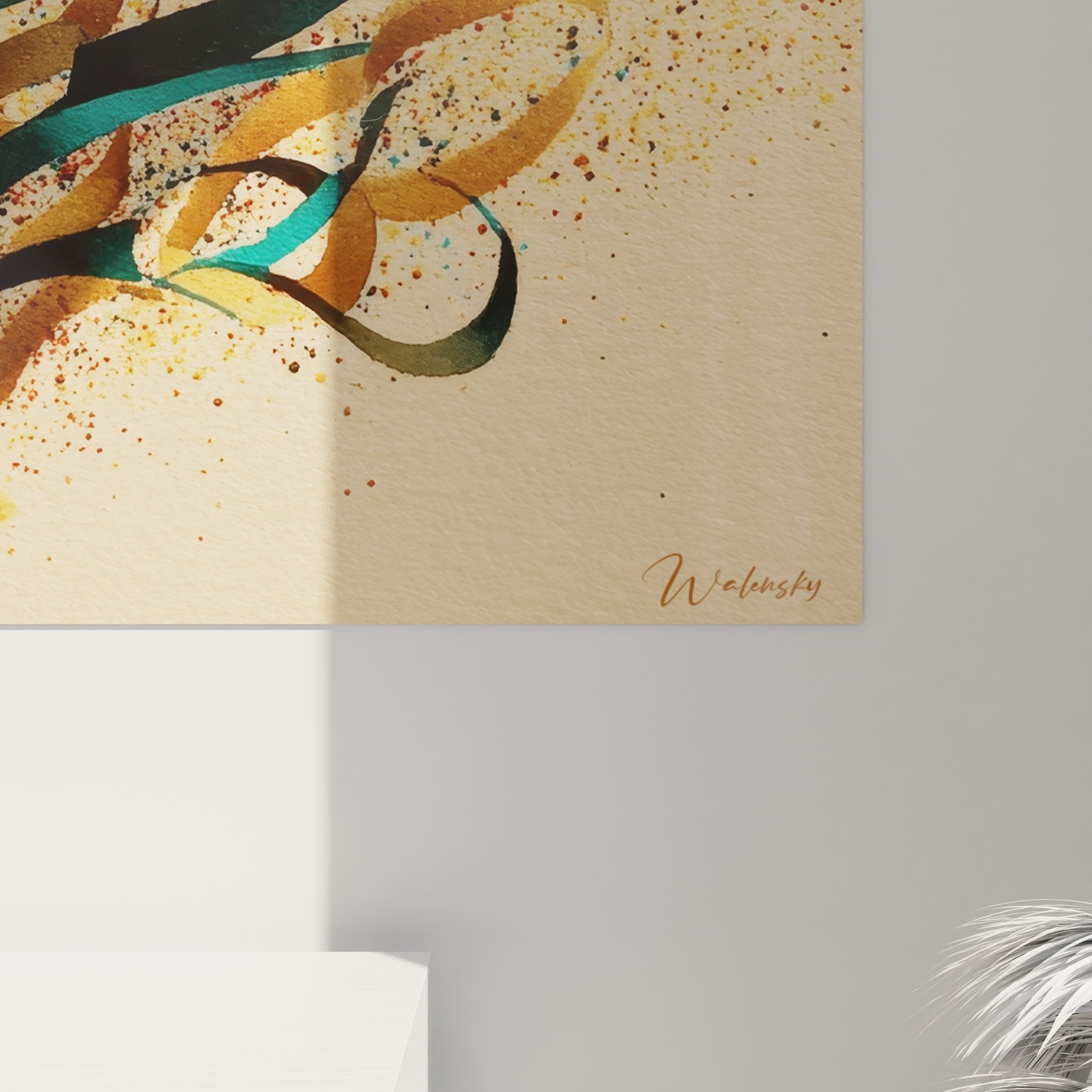 Vue ensemble tableau mural calligraphie abstraite dans intérieur moderne style contemporain