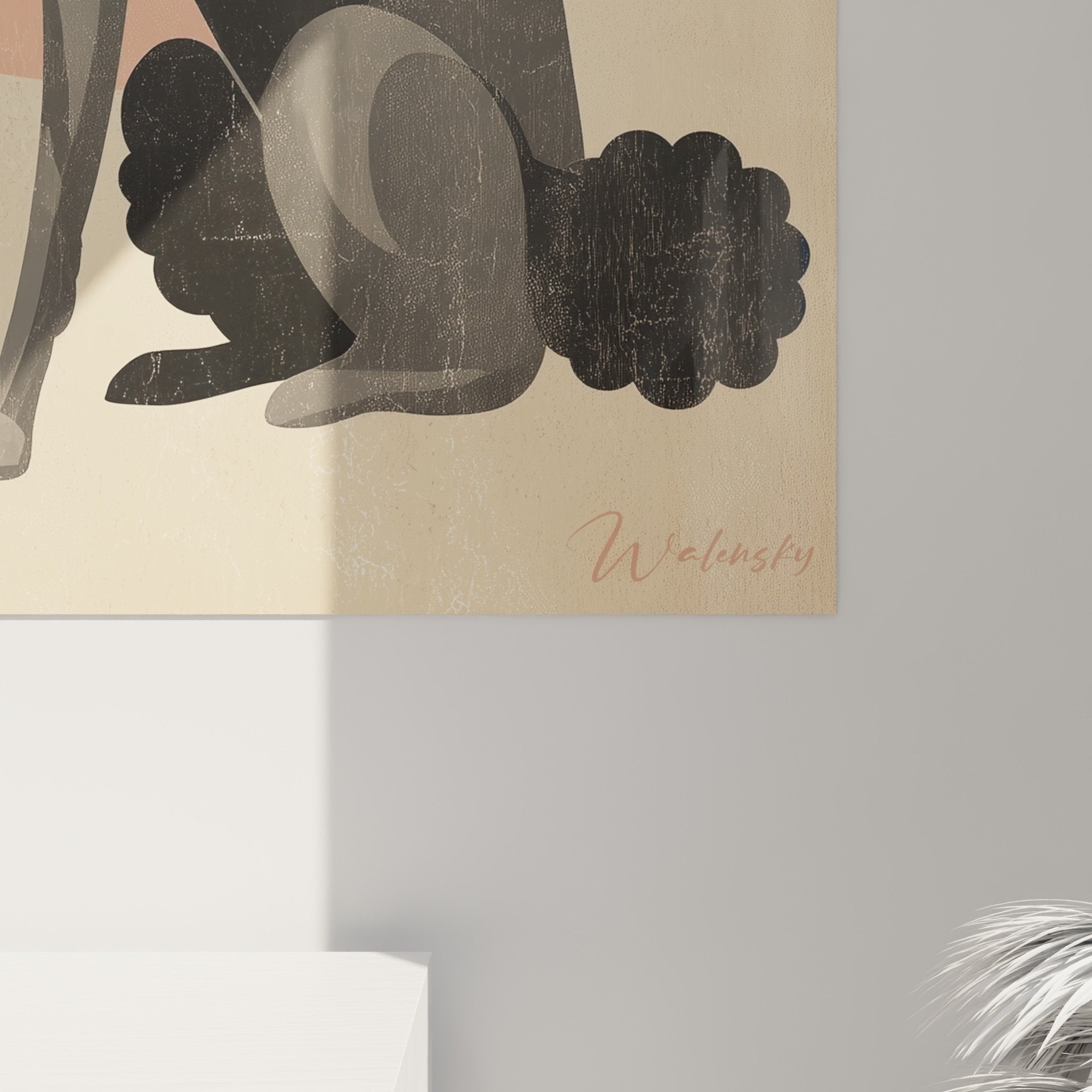 Übersichtsansicht modernes Porträt-Gemälde Pudel in zeitgenössischem Interieur