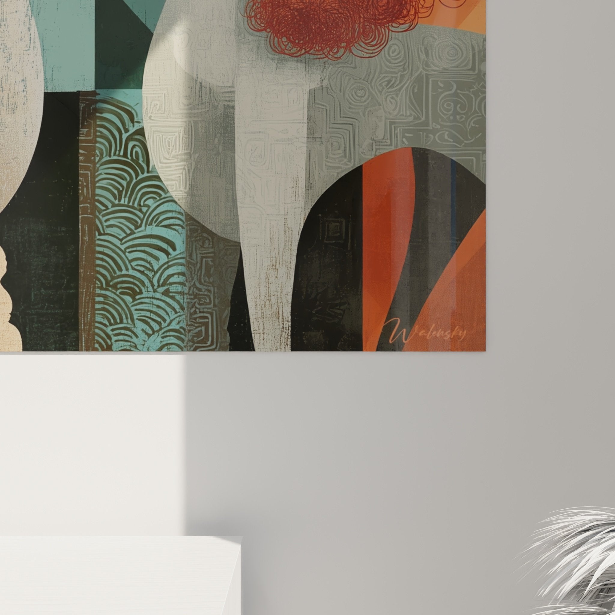 Übersicht des stilisierten Pudel-Gemäldes in einem minimalistischen zeitgenössischen Interieur