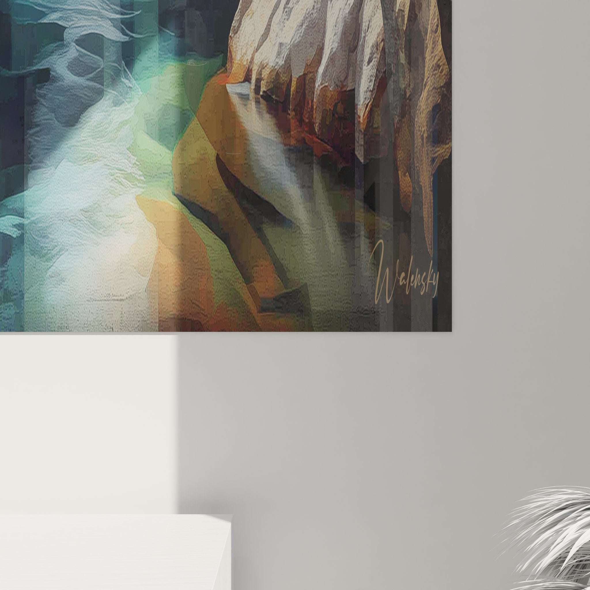 Vue d'ensemble du tableau mural canyon aquatique dans un intérieur contemporain design