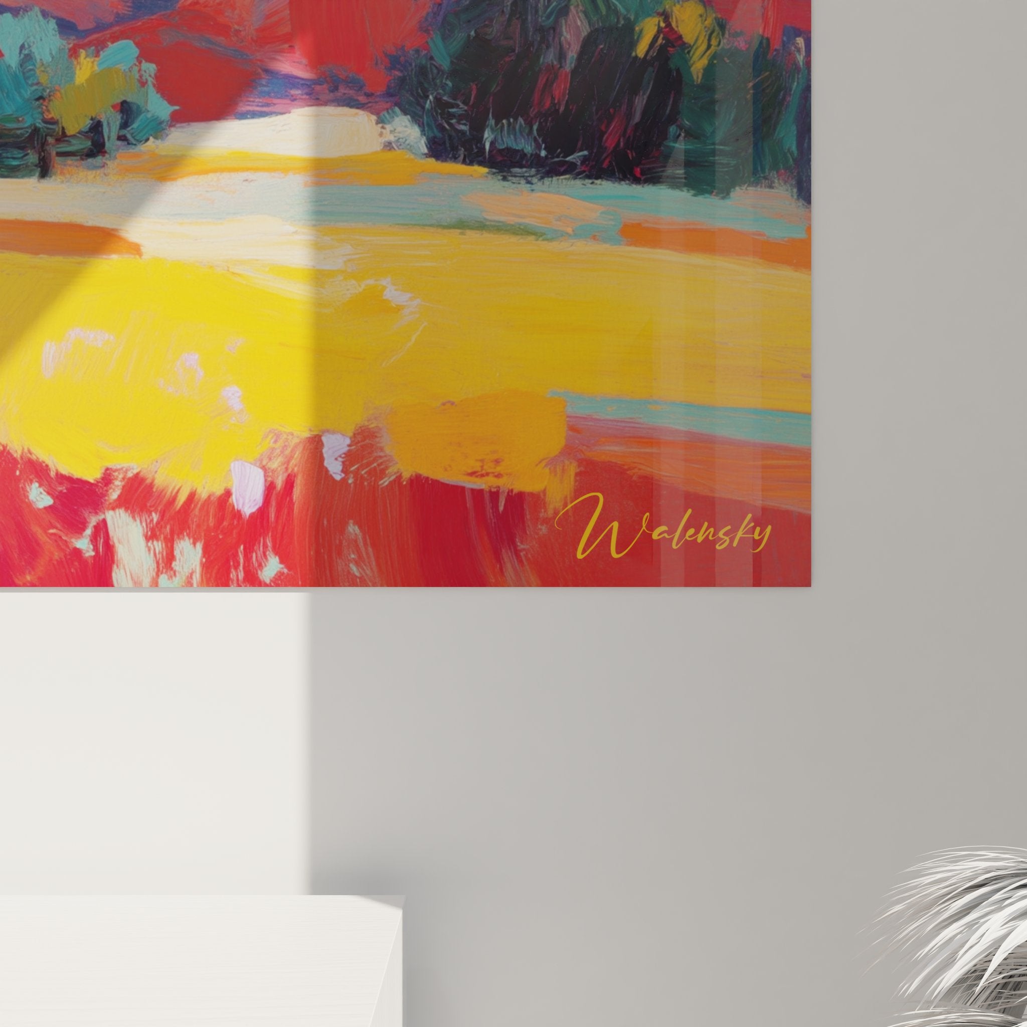 Vue d'ensemble tableau décoratif canyon avec paysage désertique aux teintes vibrantes sur mur
