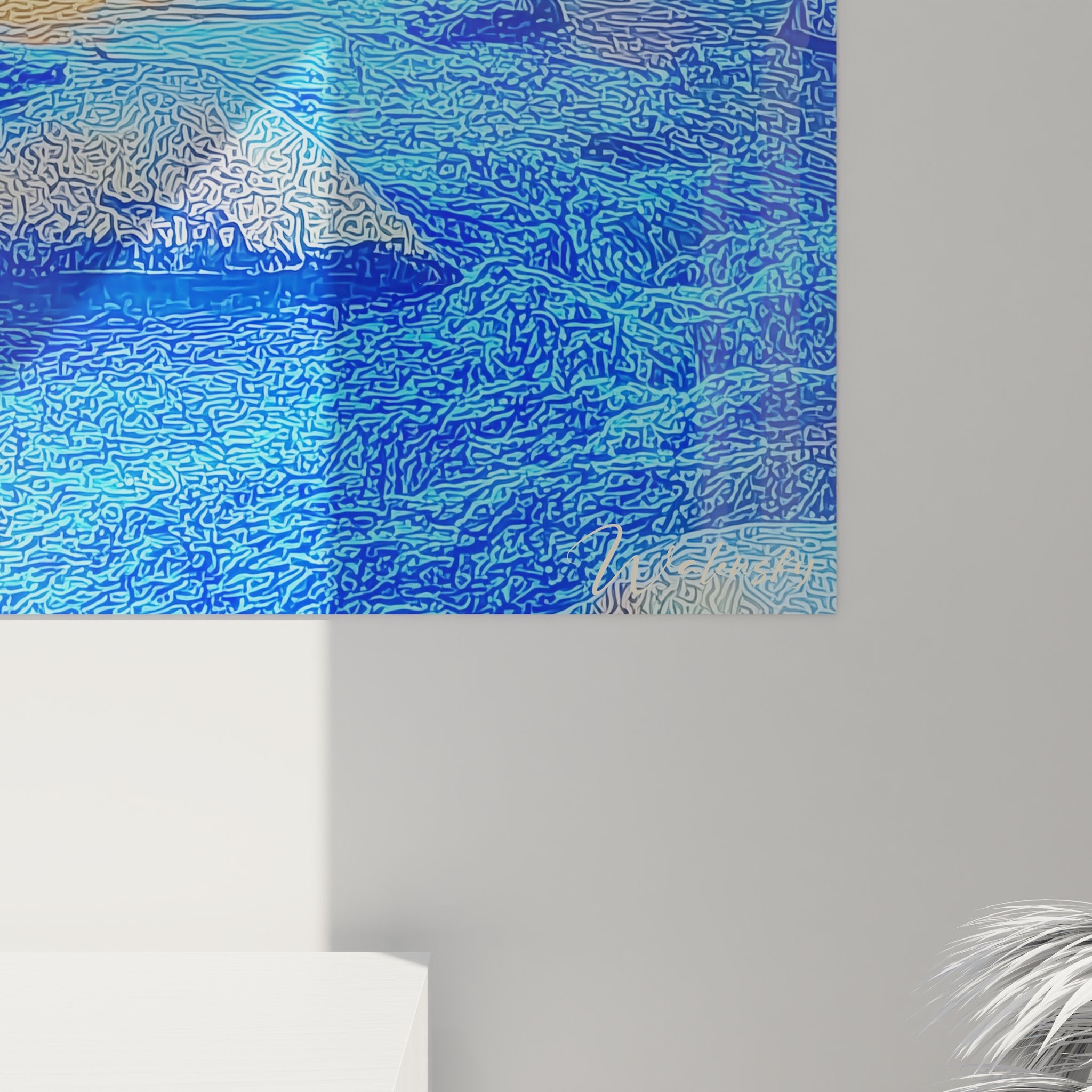 Vue ensemble tableau décoratif canyon paysage naturel falaises dorées eaux bleues