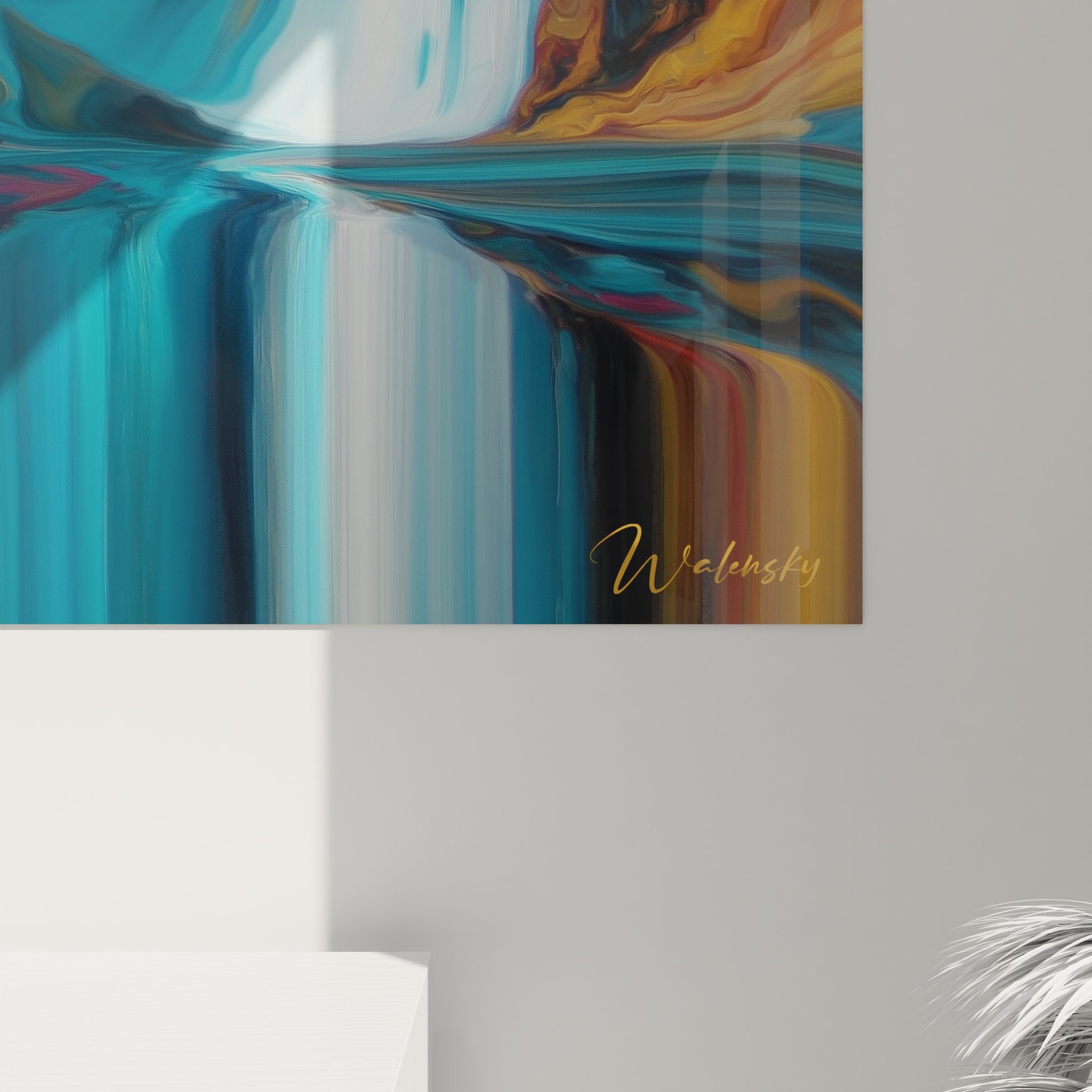 Vue ensemble tableau cascade abstraite colorée dans intérieur moderne design