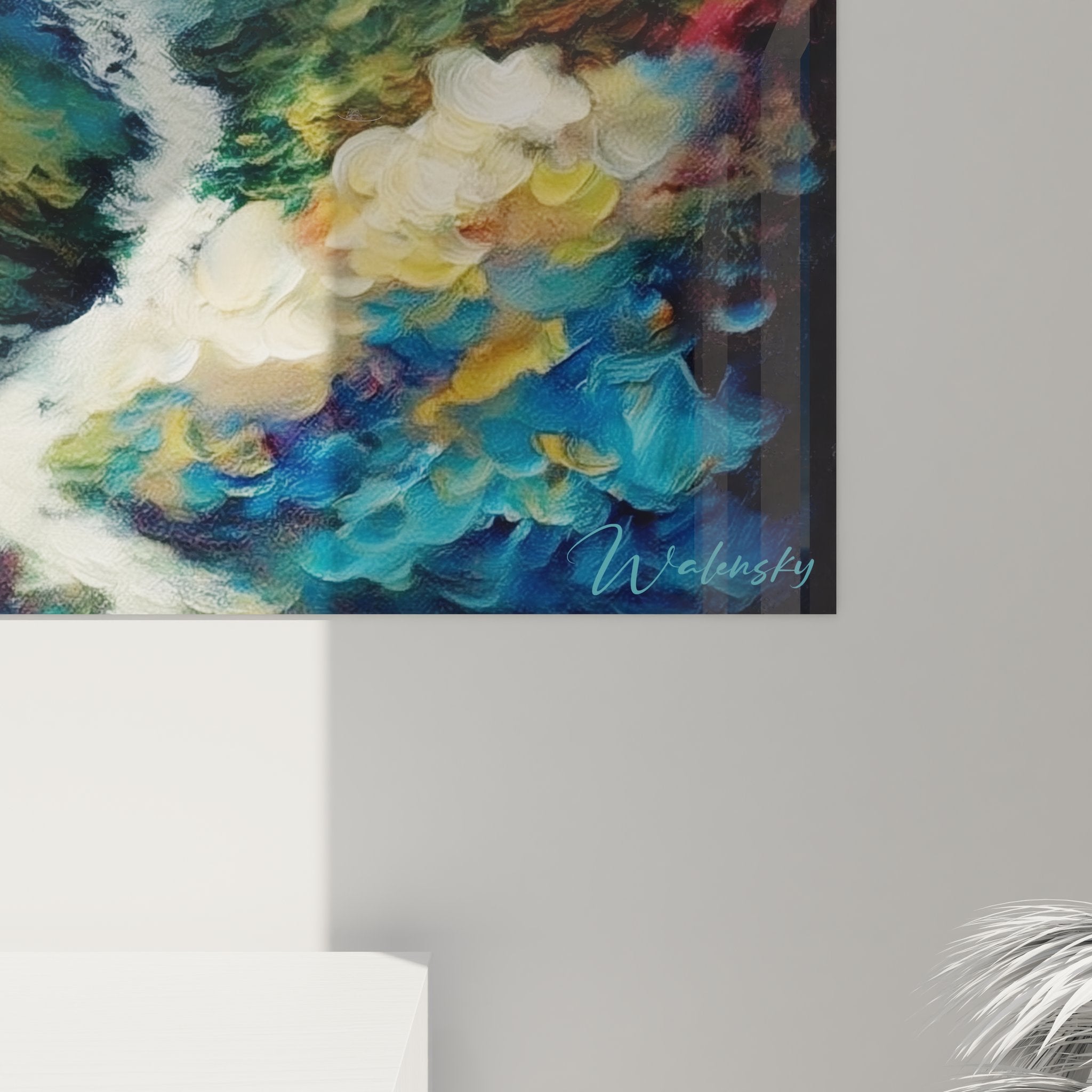 Vue ensemble tableau cascade impressionniste art mural chute d'eau décoration nature