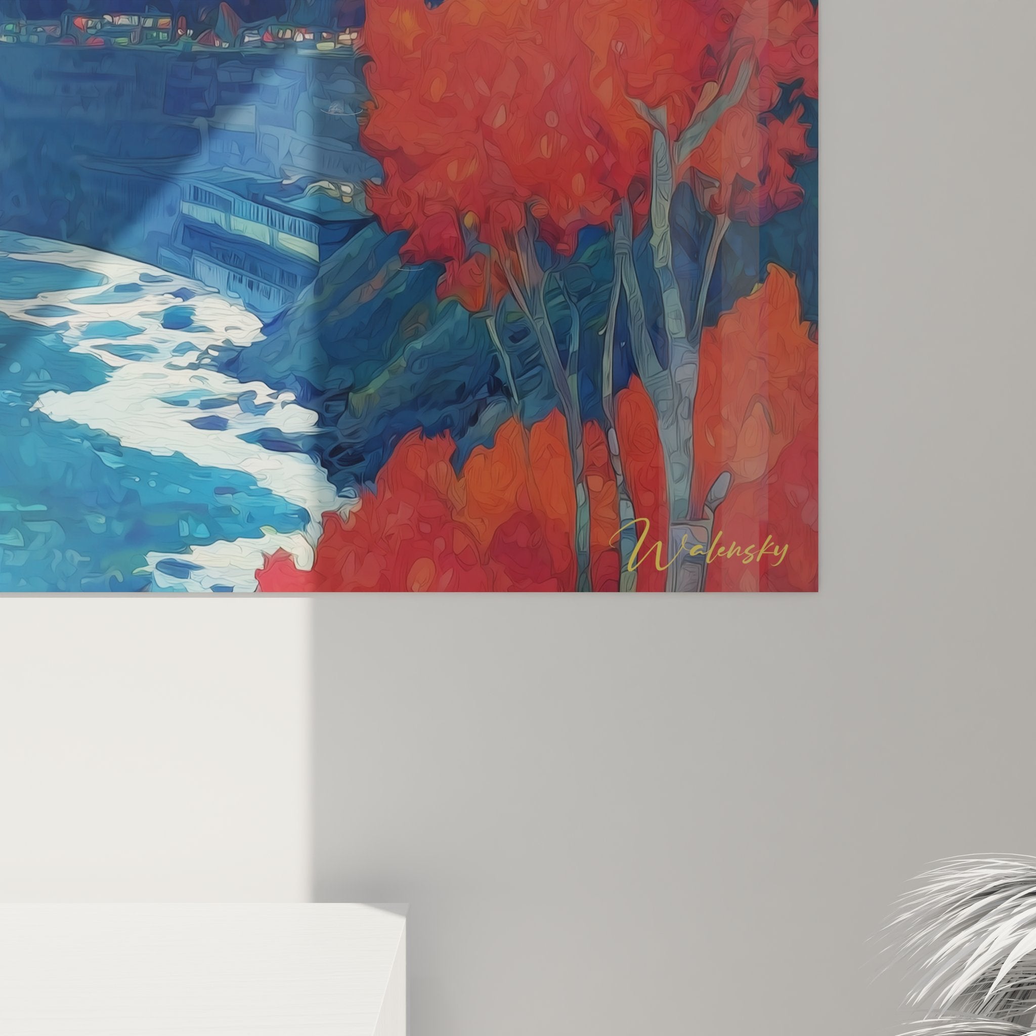 Vue ensemble tableau mural cascade Niagara automne dans décoration intérieure moderne
