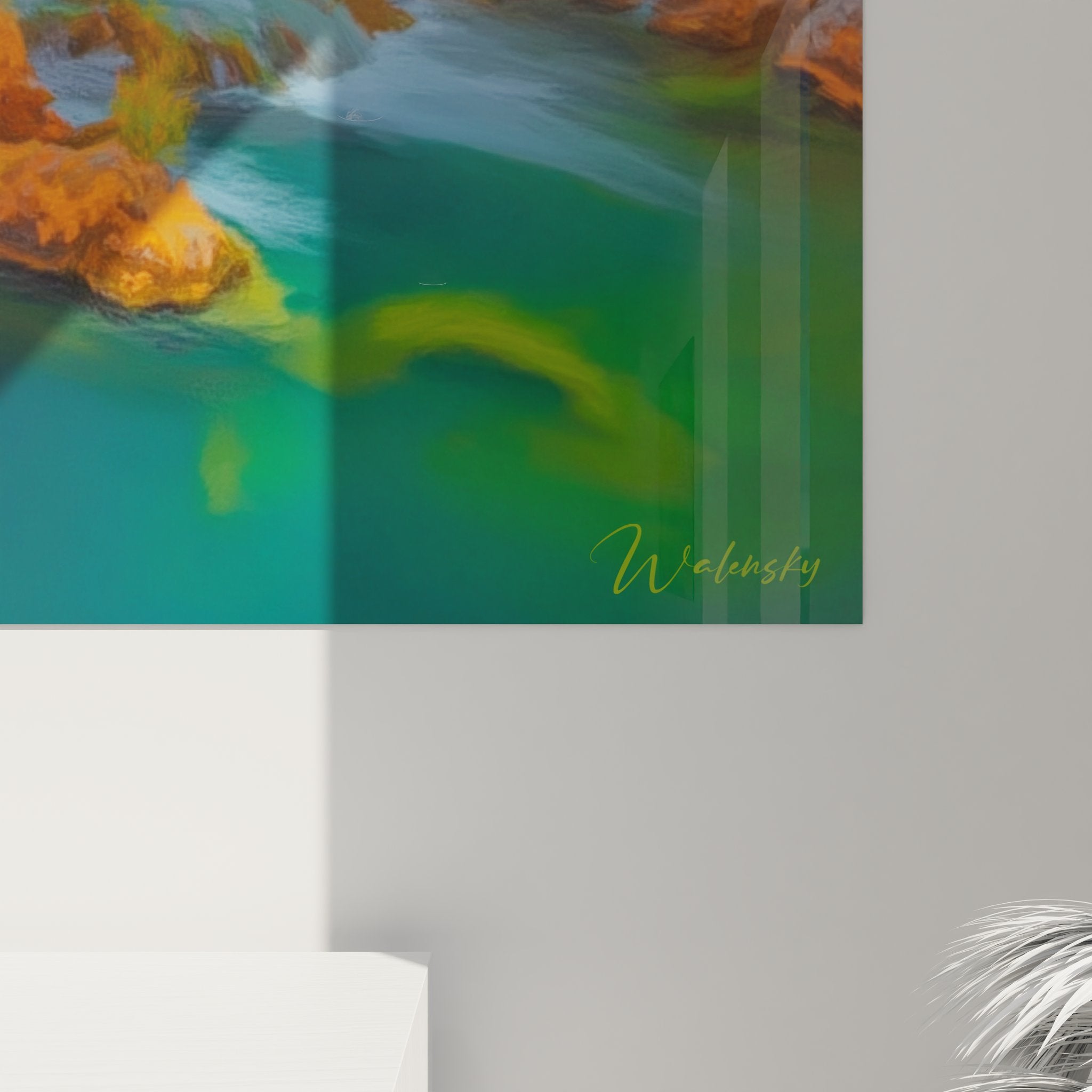 Vue d'ensemble tableau cascade automne révélant composition harmonieuse paysage naturel coloré