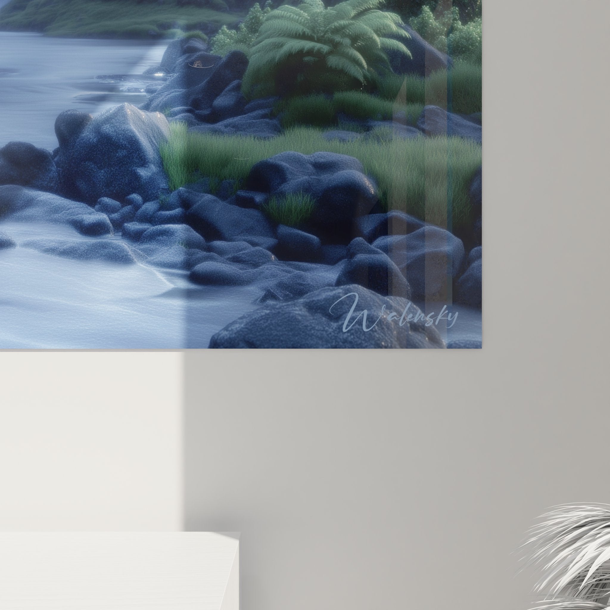 Vue ensemble tableau cascade nature, œuvre d'art paysage tropical pour décoration murale élégante