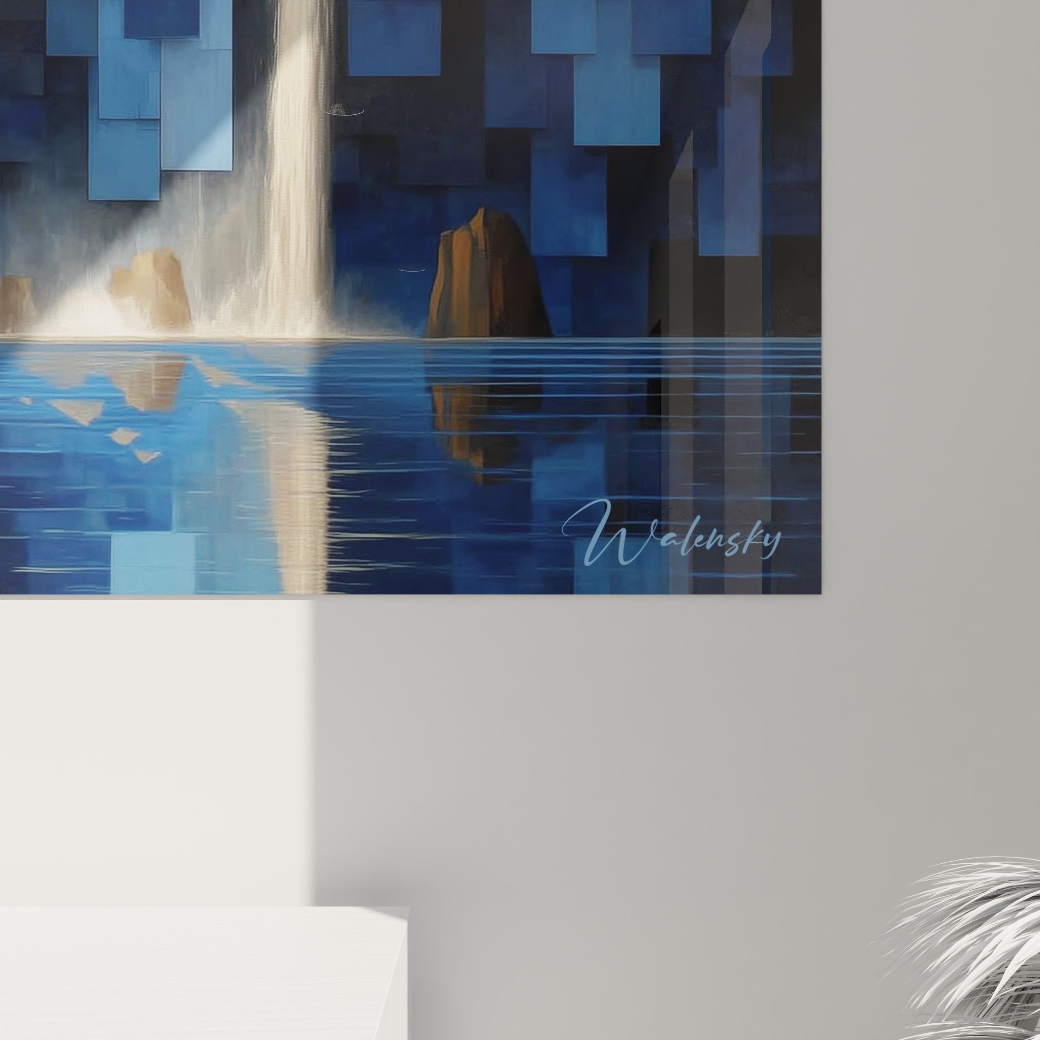 Vue ensemble tableau cascade pixellisée décoration murale art moderne géométrique