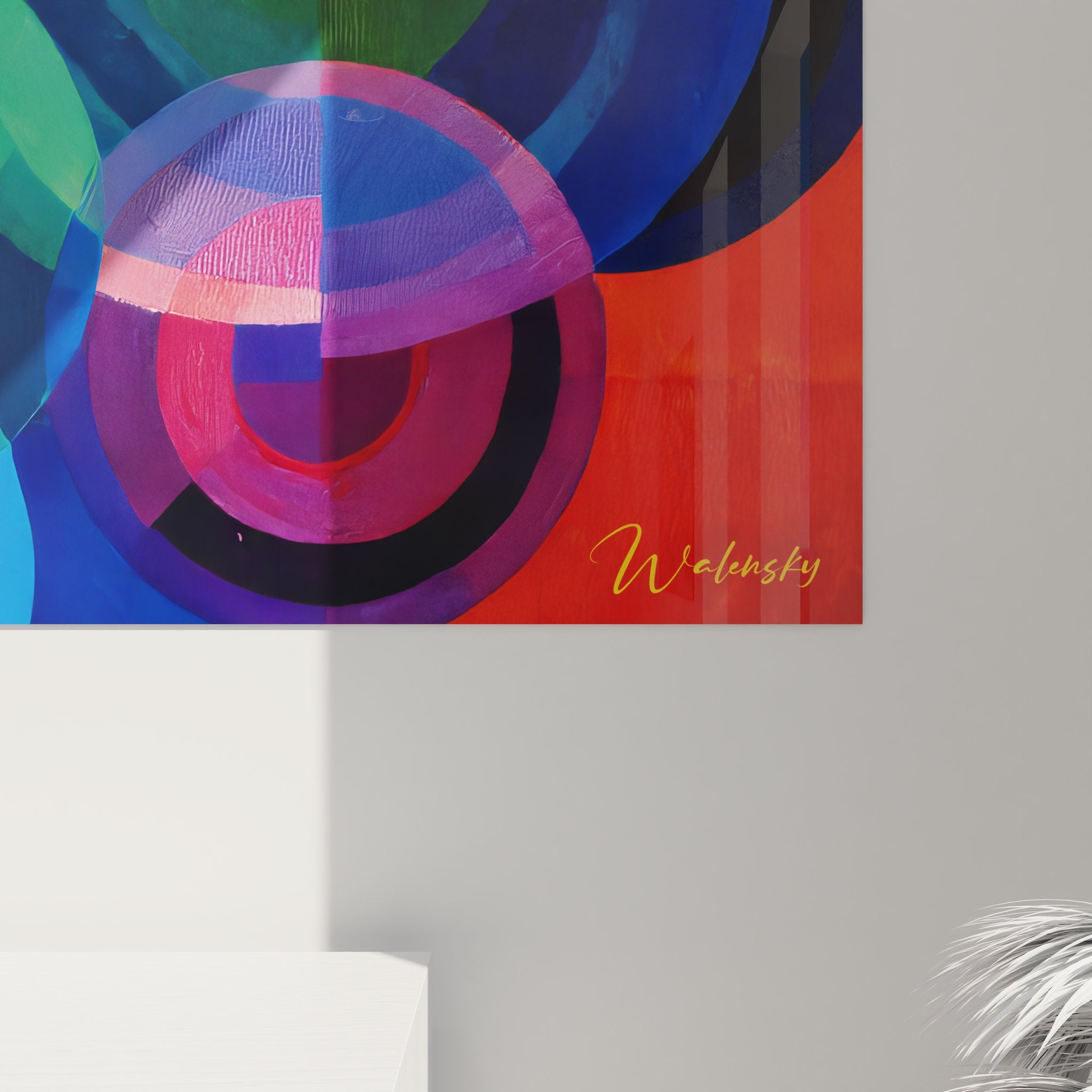 Vue ensemble tableau mural cercles abstraits géométriques composition colorée art moderne décoratif