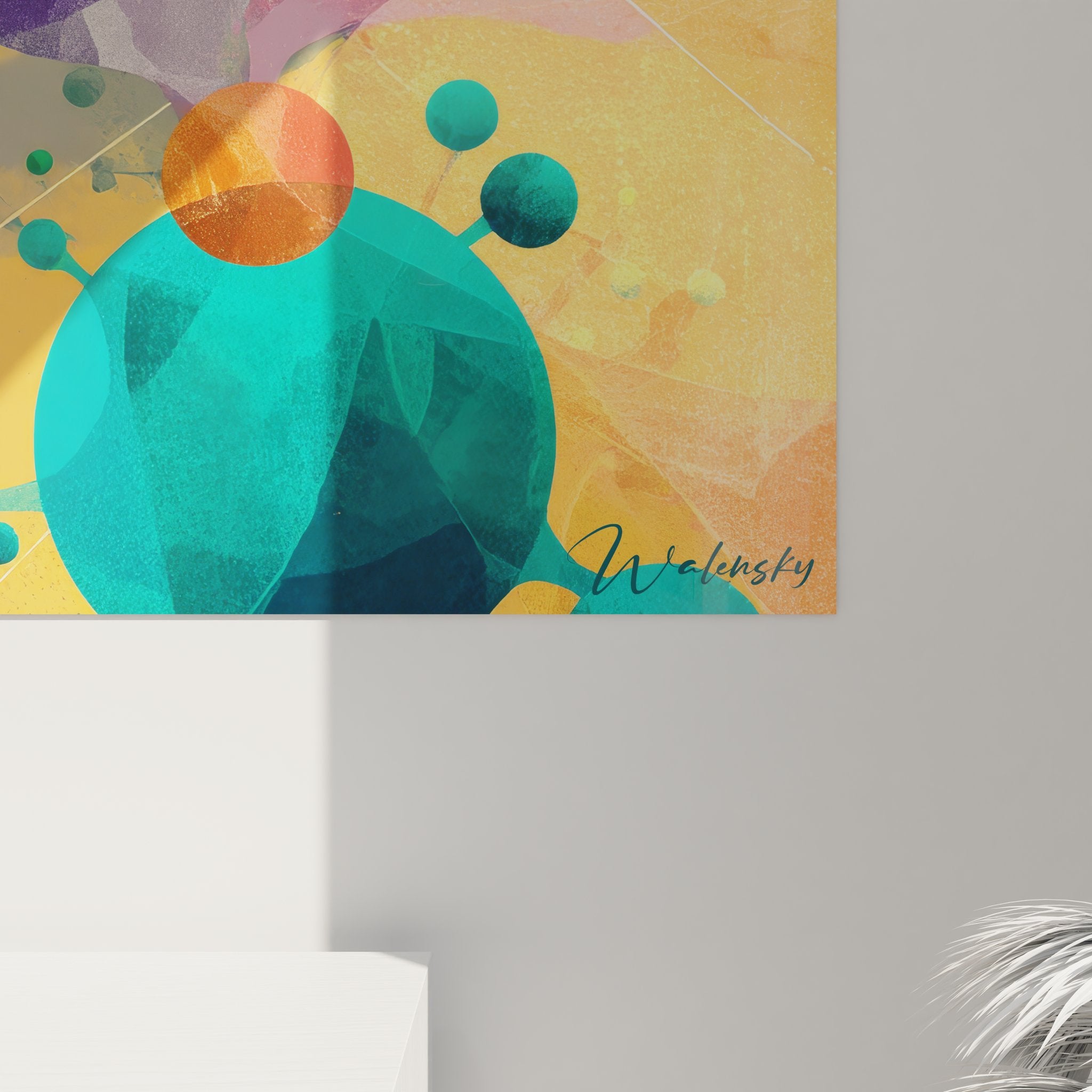 Vue ensemble tableau mural cercles colorés abstrait géométrique décoration contemporaine