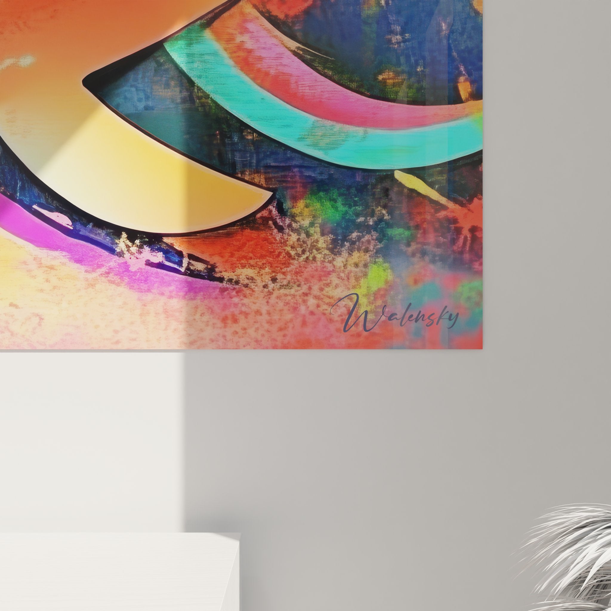 Vue ensemble tableau mural chaînes abstraites colorées décoration contemporaine