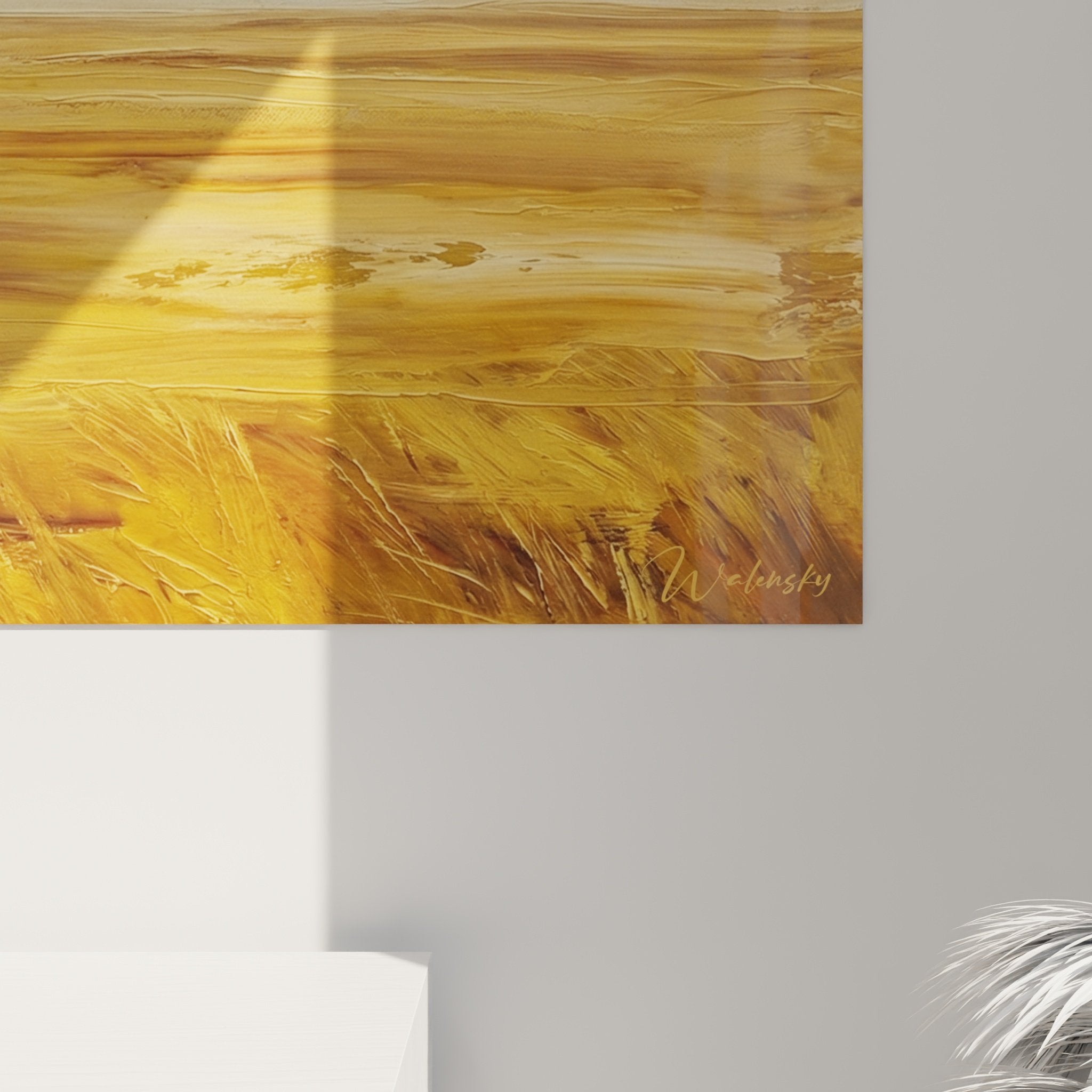 Vue ensemble tableau chien roux prairie format panoramique intégration déco murale naturelle