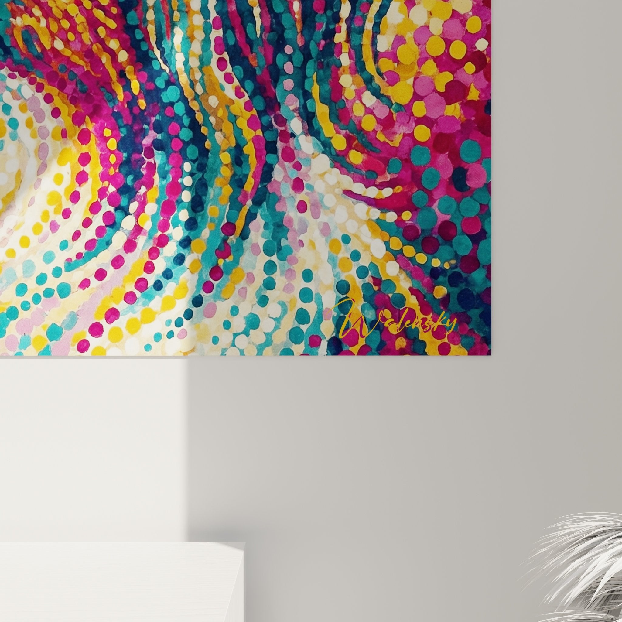 Übersicht Hundetafel Schmetterling moderne pointillistische Kunst lebendige Farben Innenausstattung