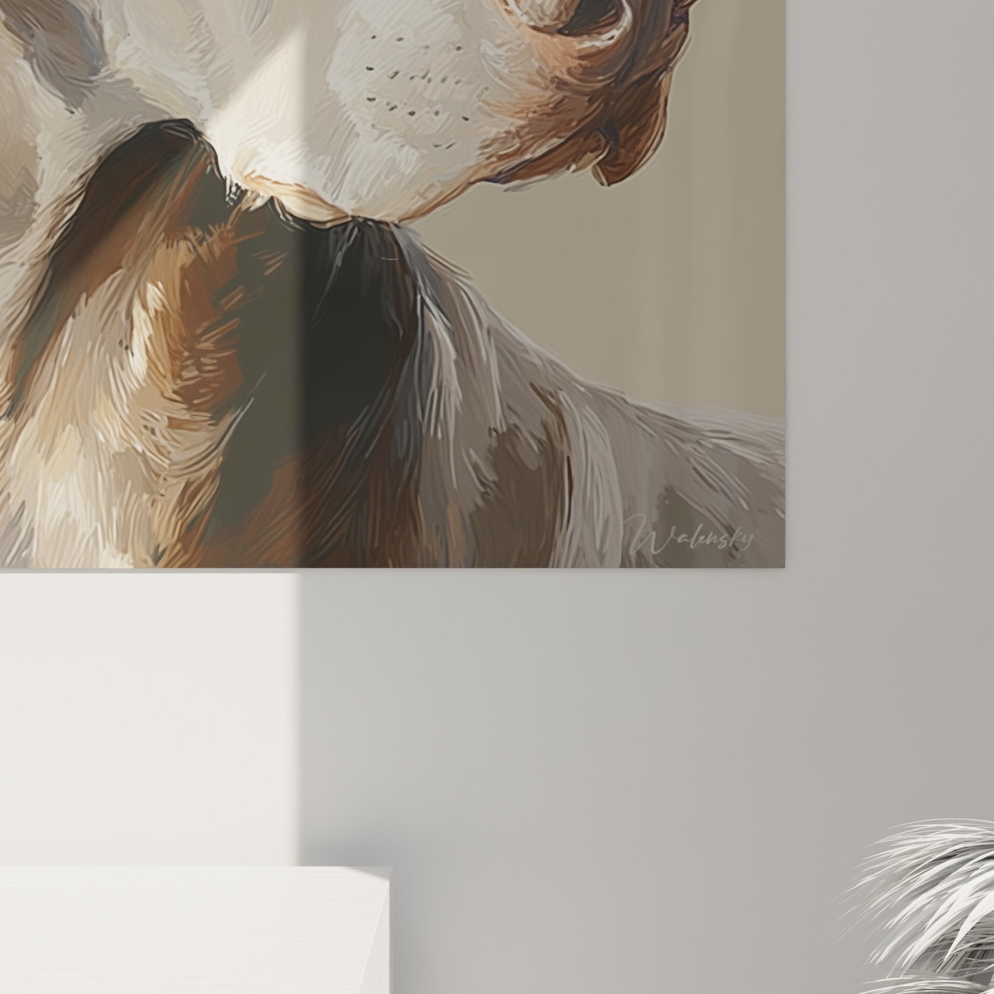 Vue d'ensemble tableau mural Weimaraner, chien gris noble profil droit, œuvre décorative style artistique raffiné