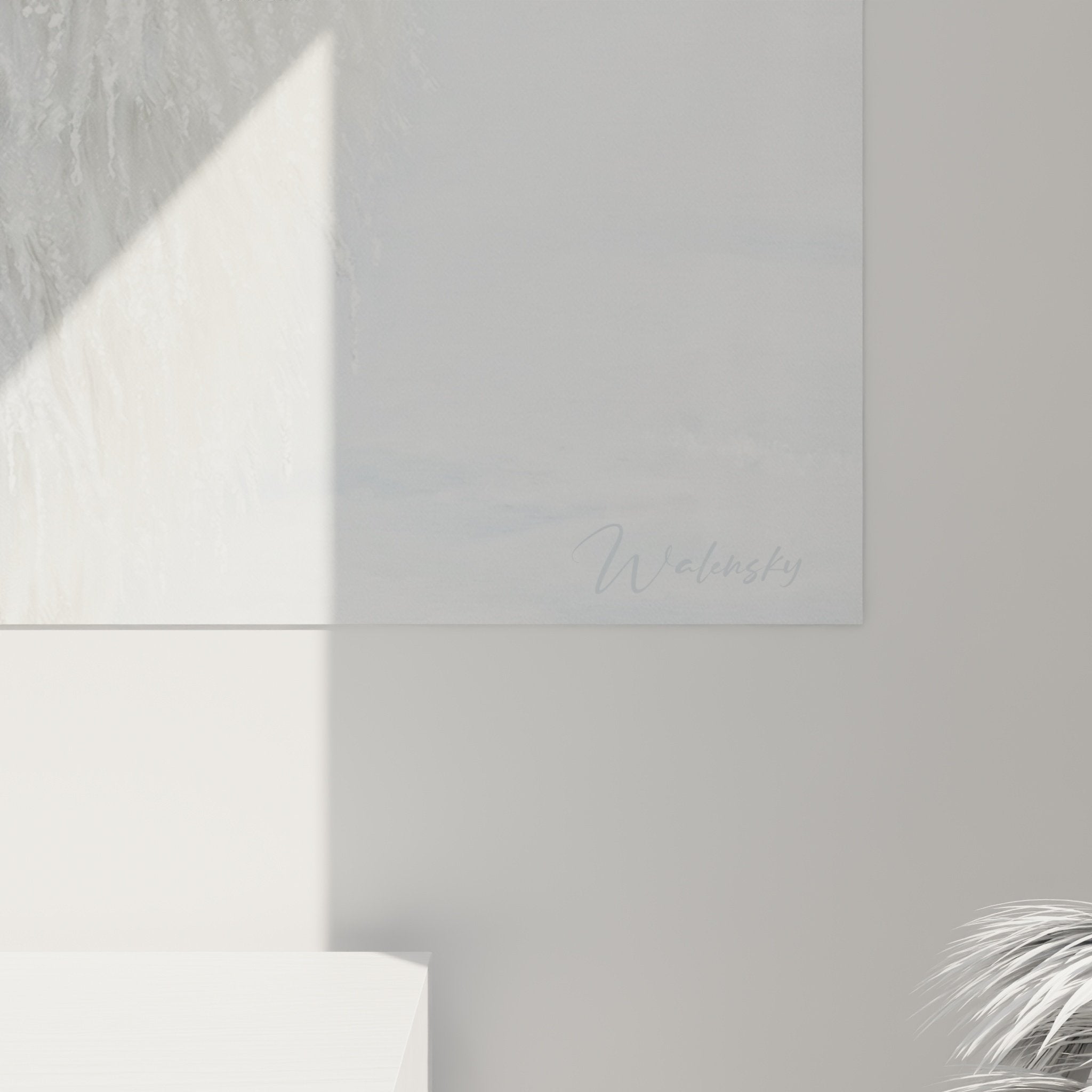 Vue d'ensemble du tableau Collie blanc dans un intérieur contemporain, art mural décoratif