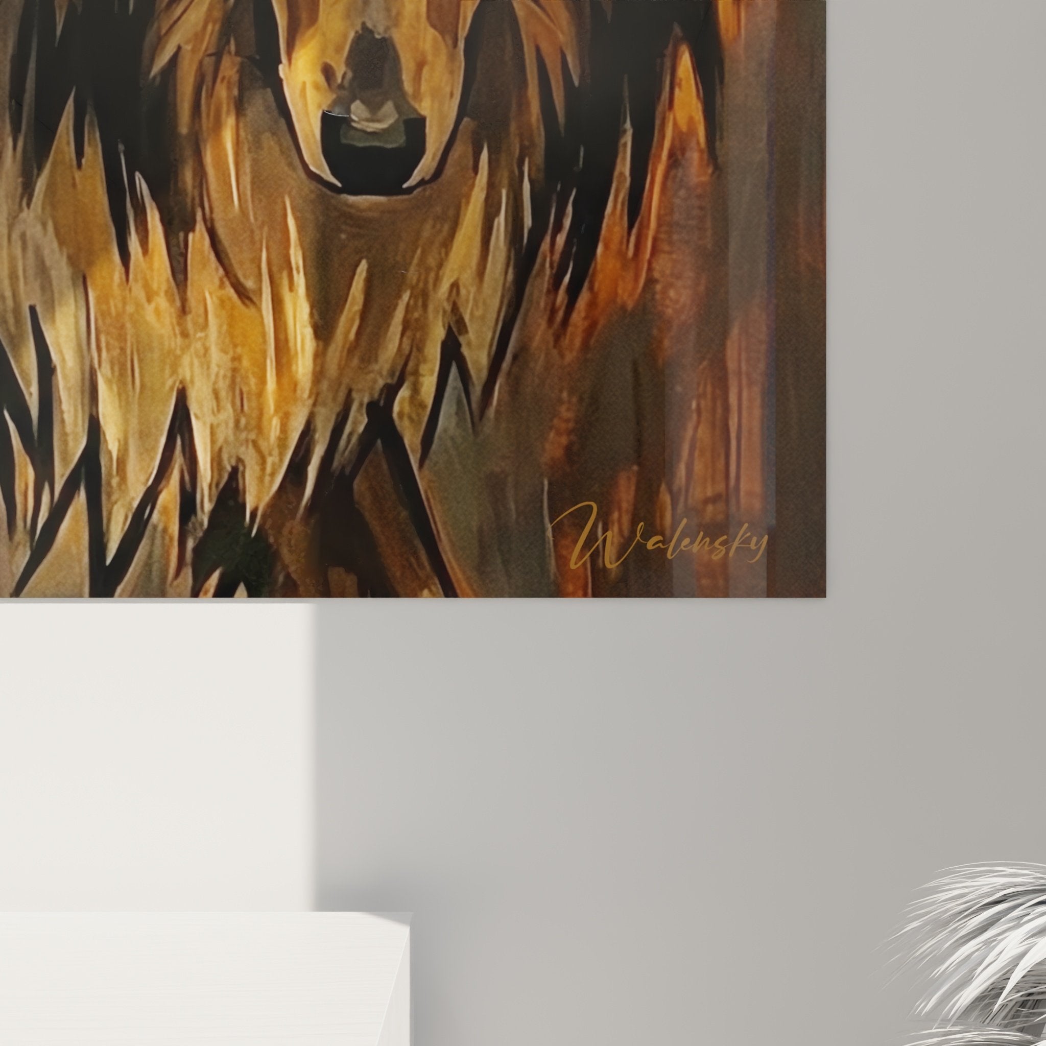 Vue d'ensemble du tableau Collie aux tons terreux dans un interieur contemporain et lumineux