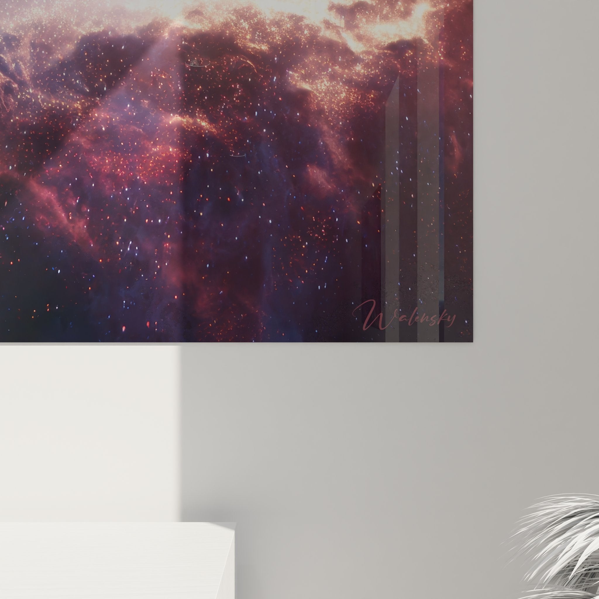 Vue ensemble tableau cosmique galaxie montagnes - décoration espace panoramique murale