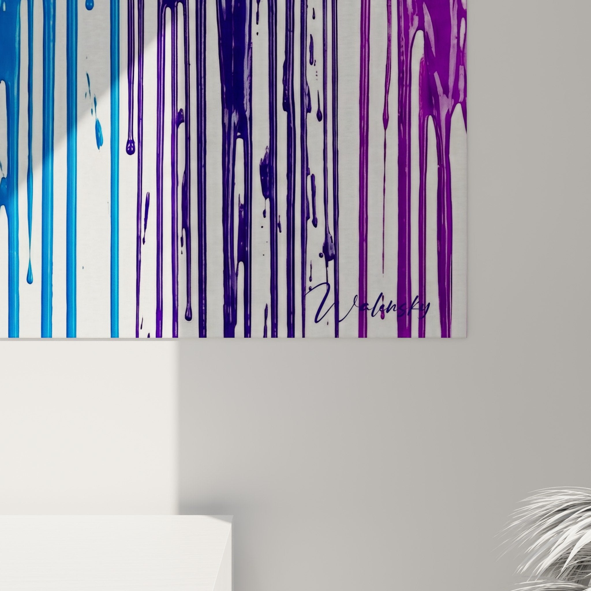 Vue d'ensemble tableau coulures arc-en-ciel street art dripping multicolore décoration murale moderne