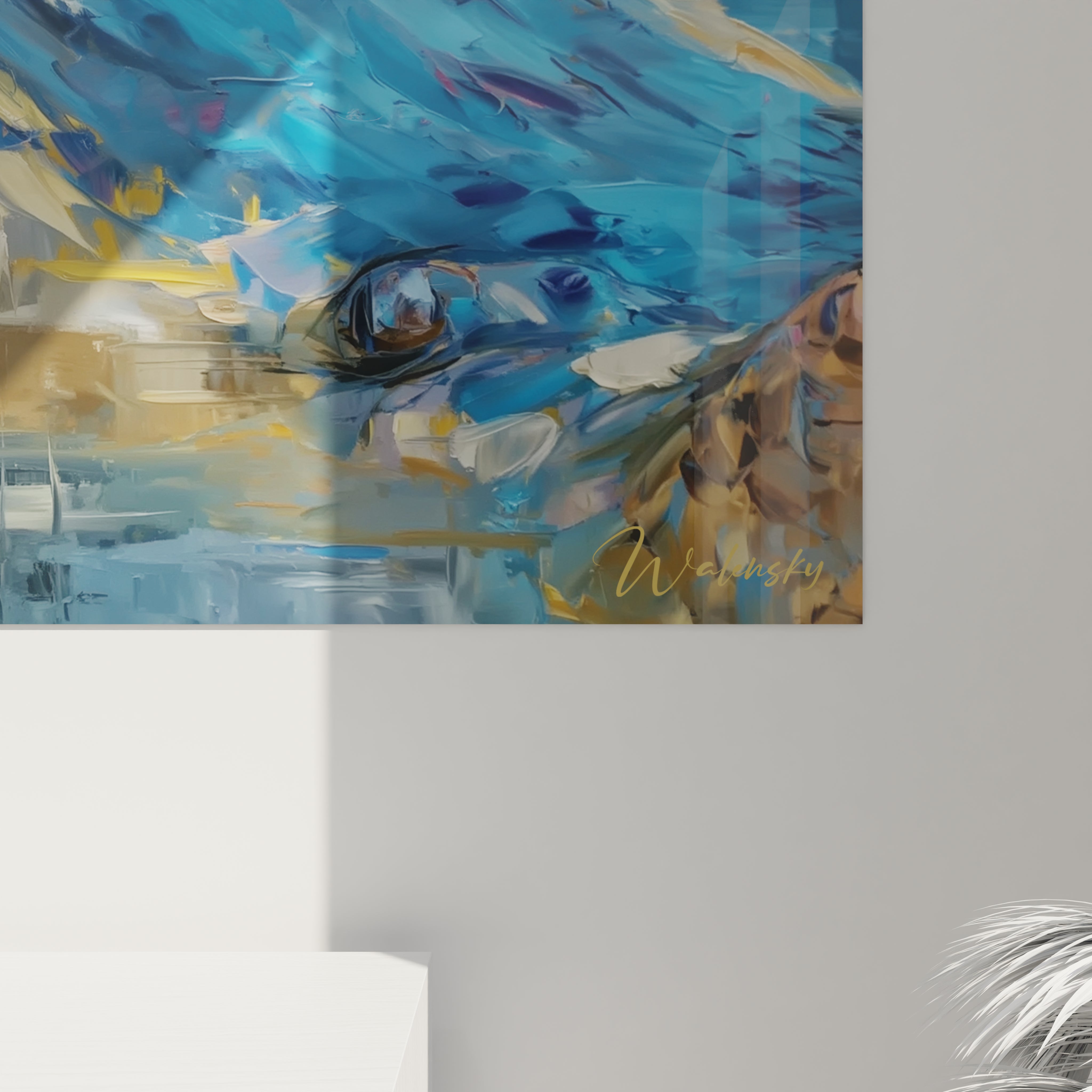 Vue ensemble tableau mural crocodile, art décoratif sauvage pour intérieur moderne