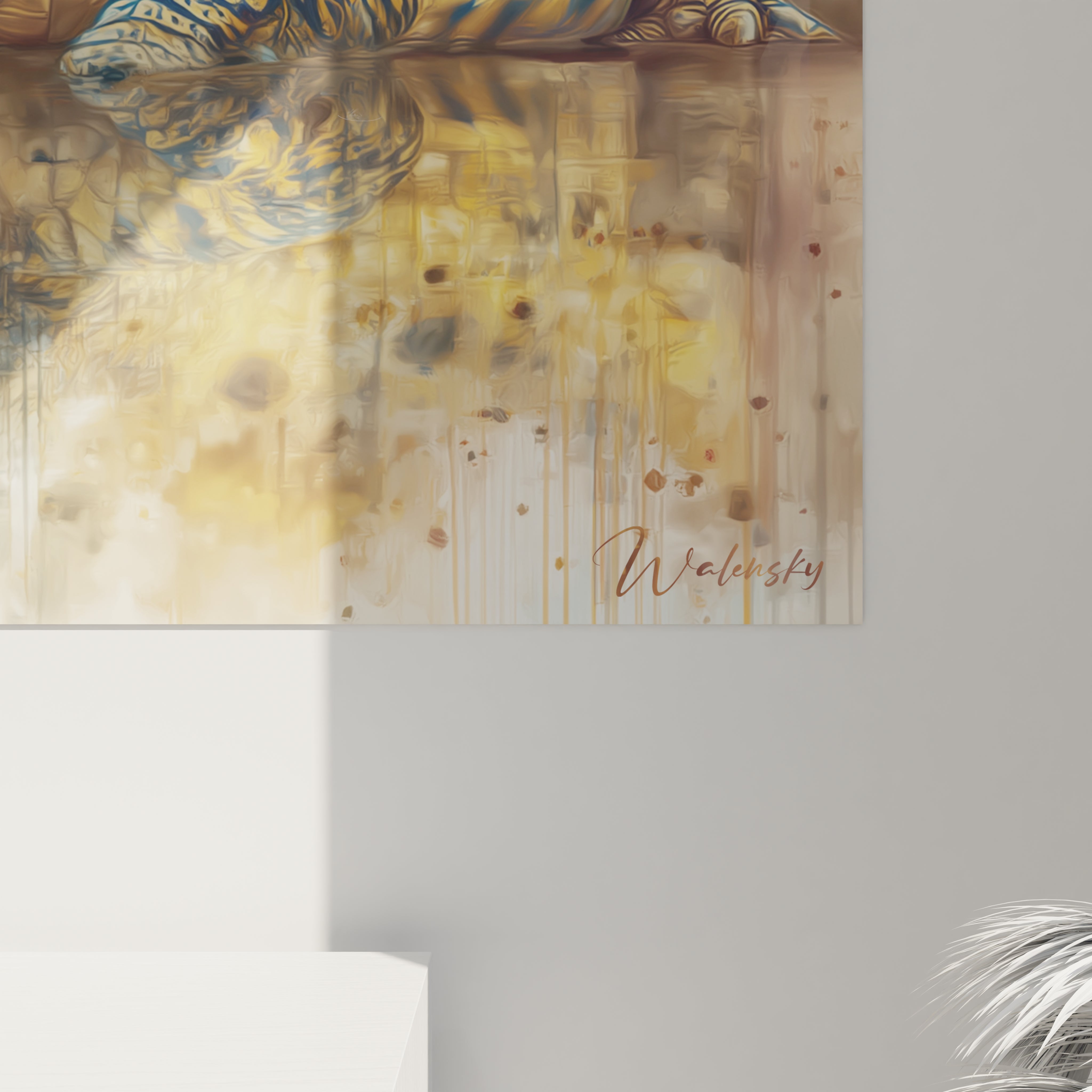 Vue d'ensemble tableau crocodile aux reflets, composition artistique complète Kaprosuchus