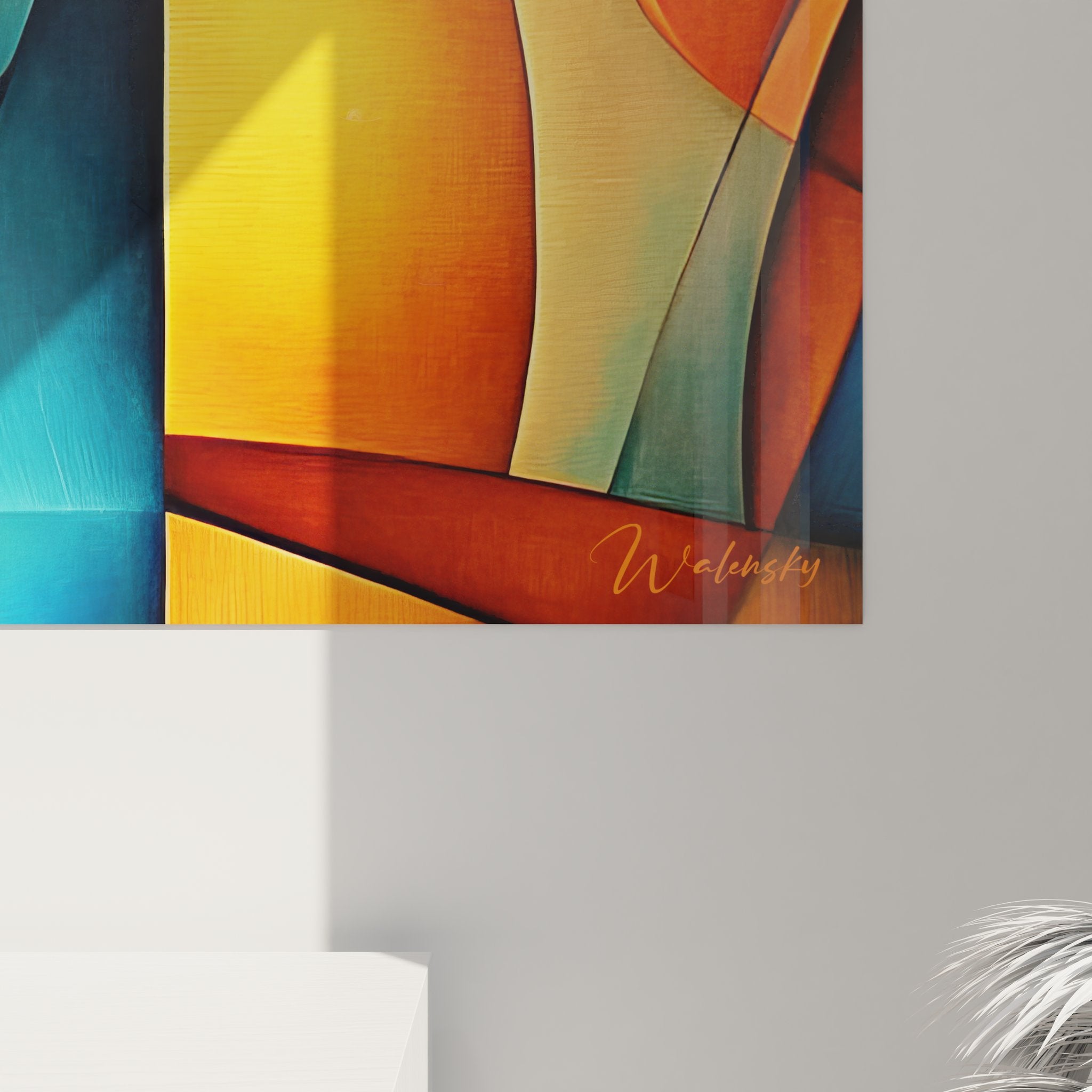 Vue ensemble tableau mural cubiste multicolore composition géométrique abstraite art contemporain