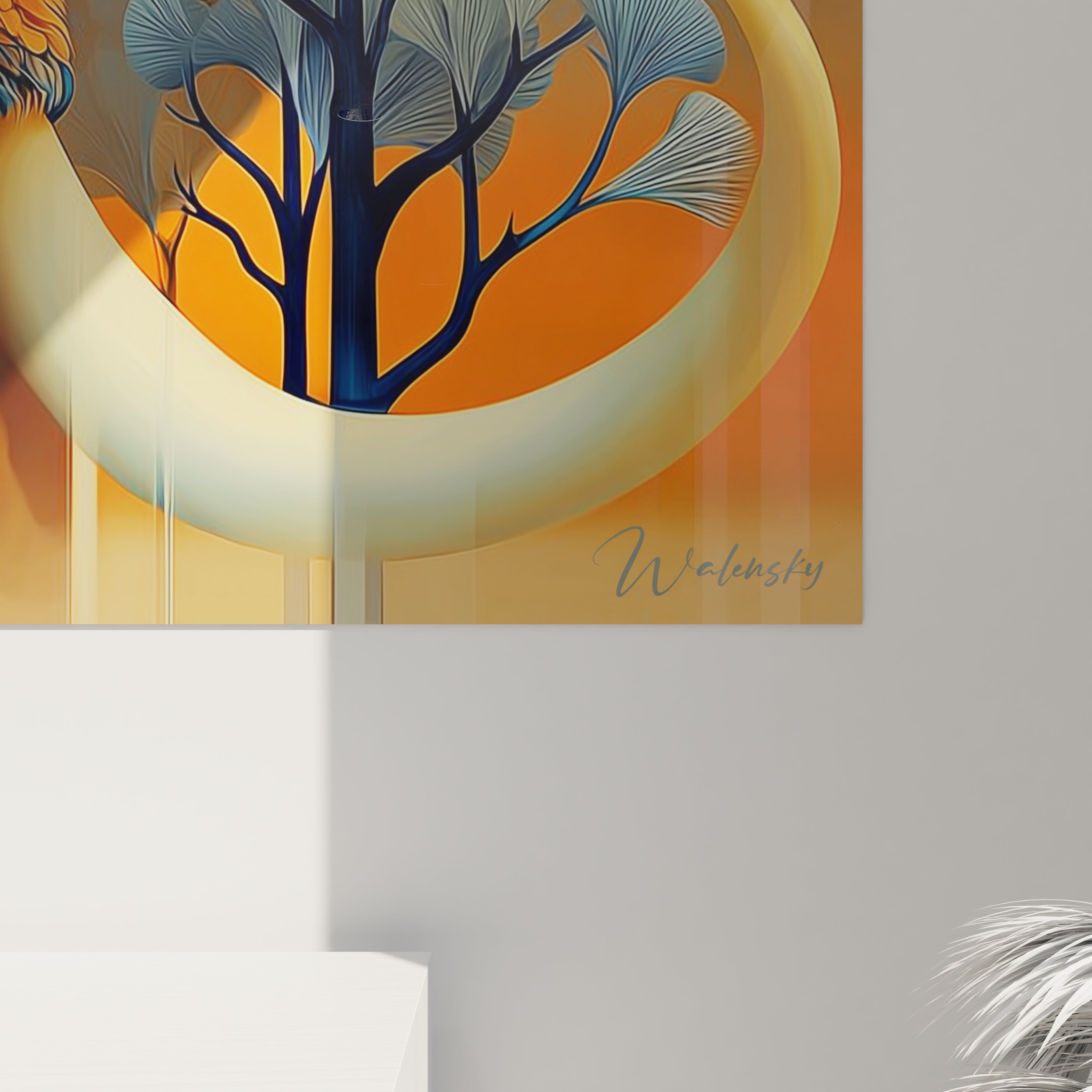 Vue ensemble tableau décoratif mammouth laineux style artistique moderne couleurs contrastées