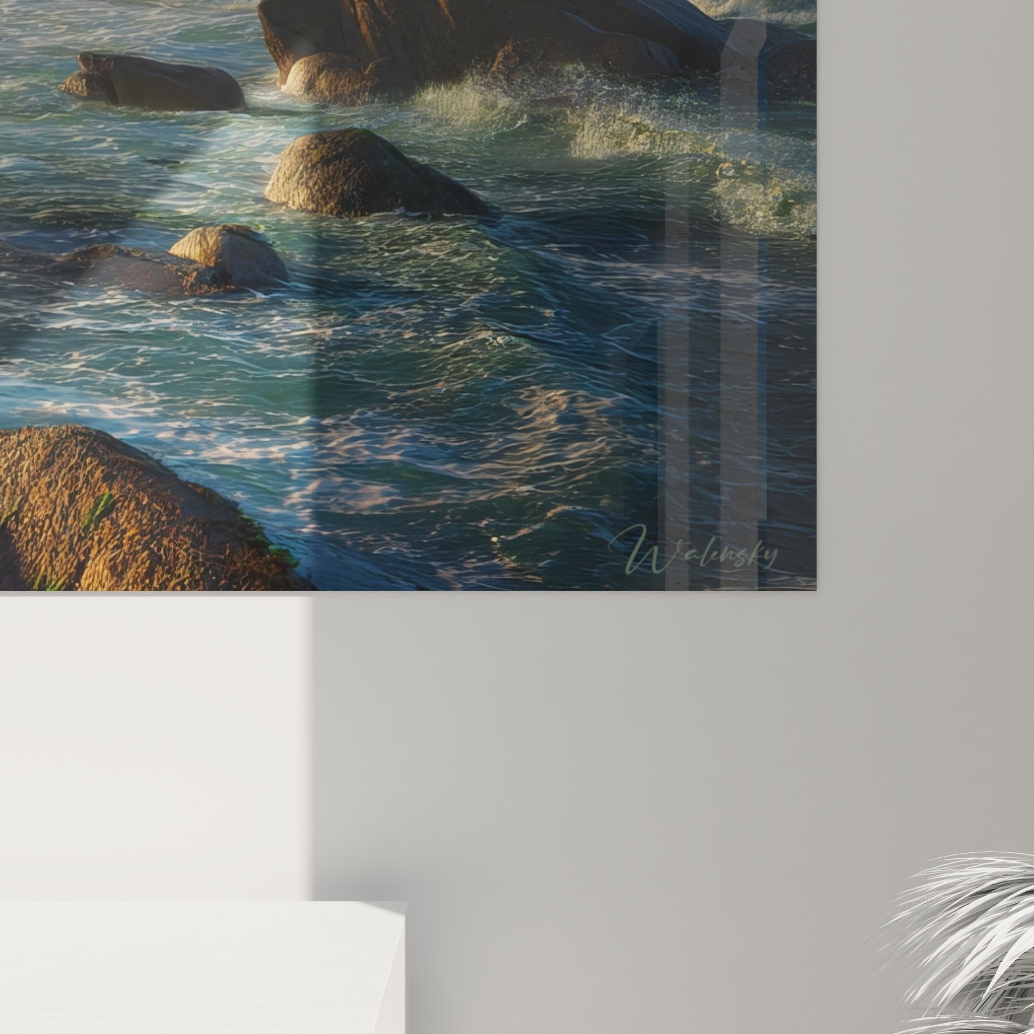 Vue ensemble tableau décoratif rochers océan tempête art mural bord de mer salon moderne