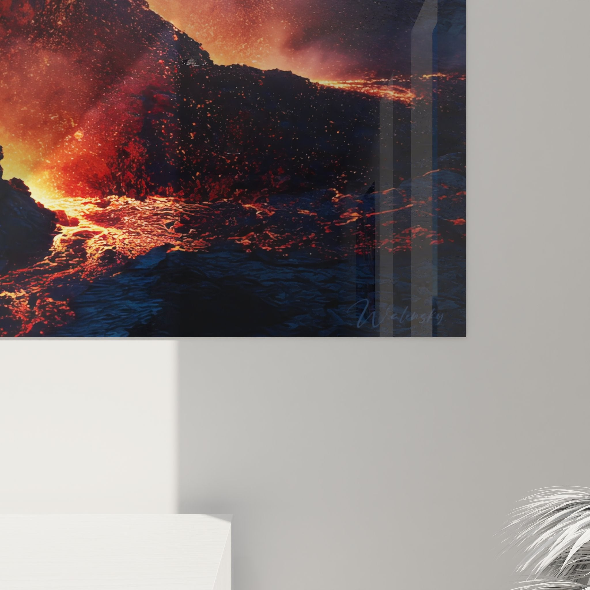 Vue ensemble tableau décoratif volcan - œuvre art mural éruption volcanique intérieur