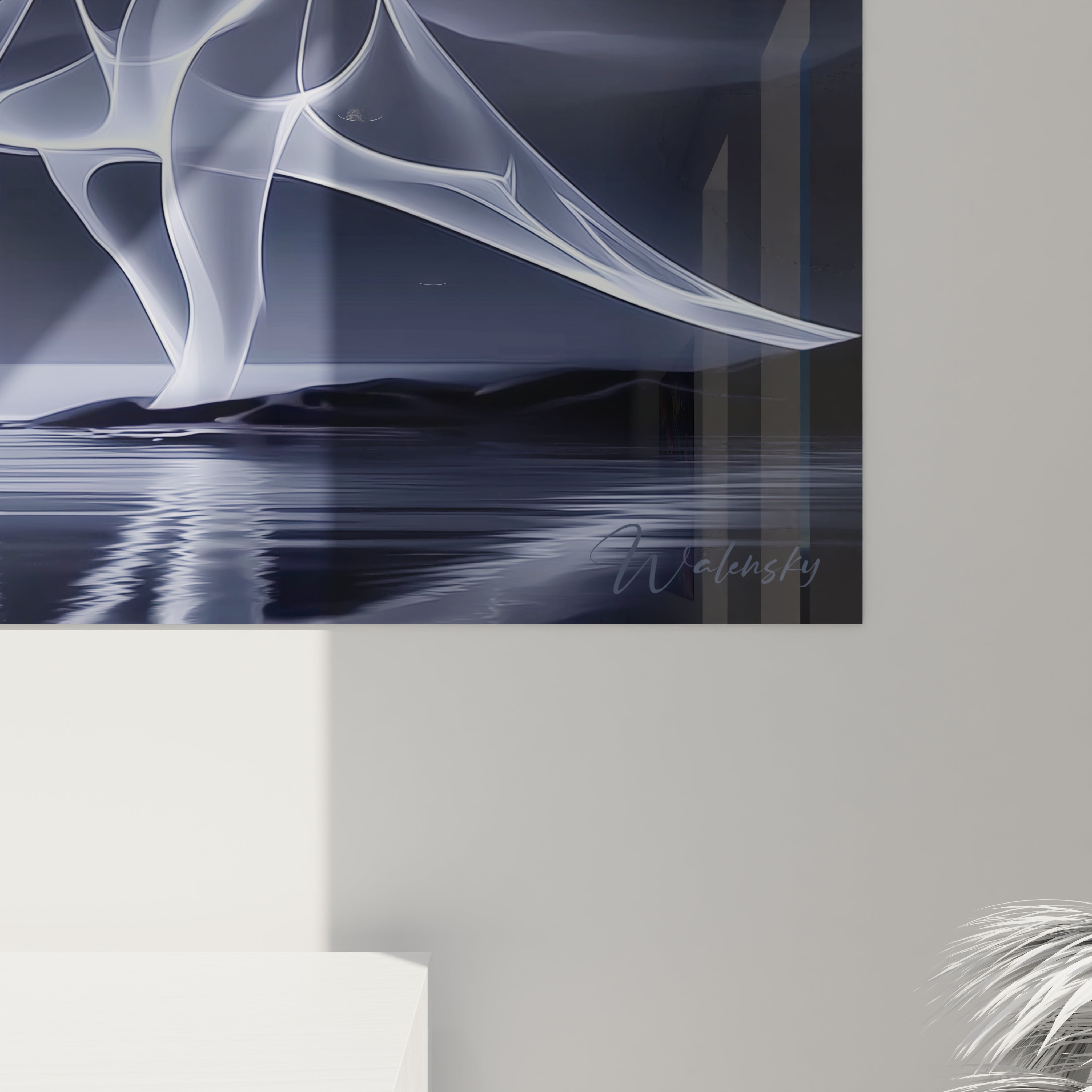 Vue ensemble tableau mural dinosaure brontosaures lumineux décoration art moderne futuriste