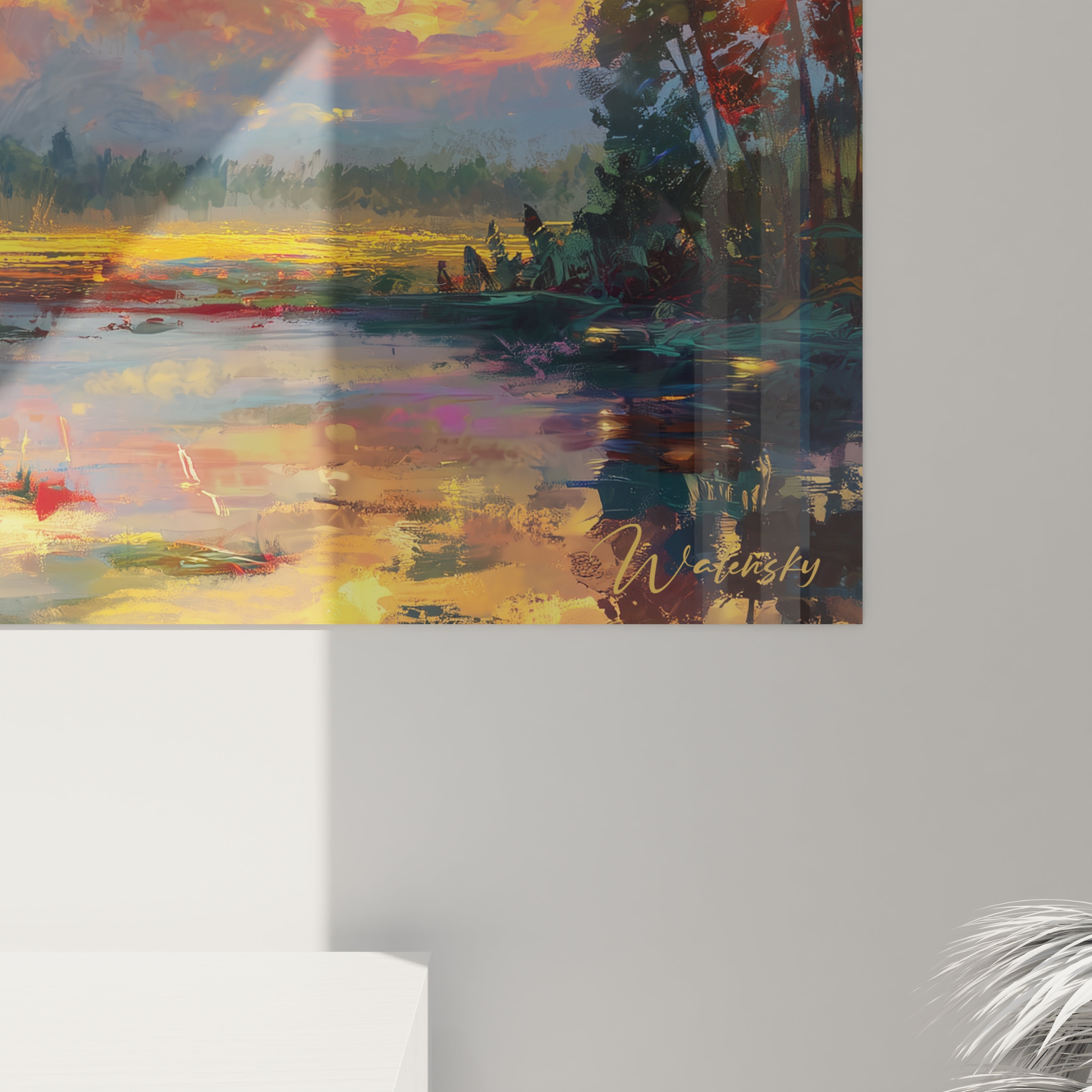 Vue ensemble tableau dinosaure sauropode paysage jurassique, œuvre art mural préhistorique complète