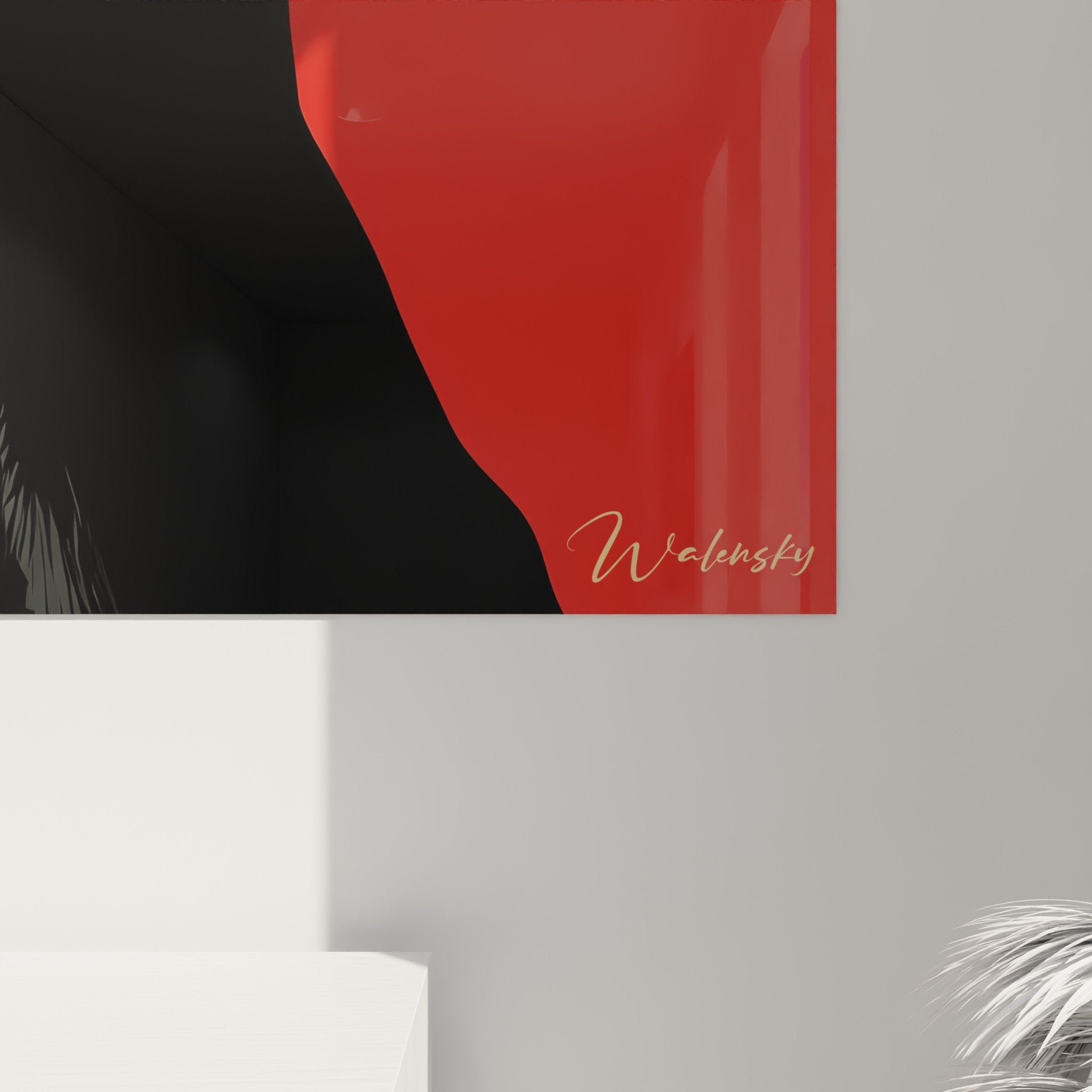 Vista completa del quadro Doberman rosso in un interno contemporaneo elegante