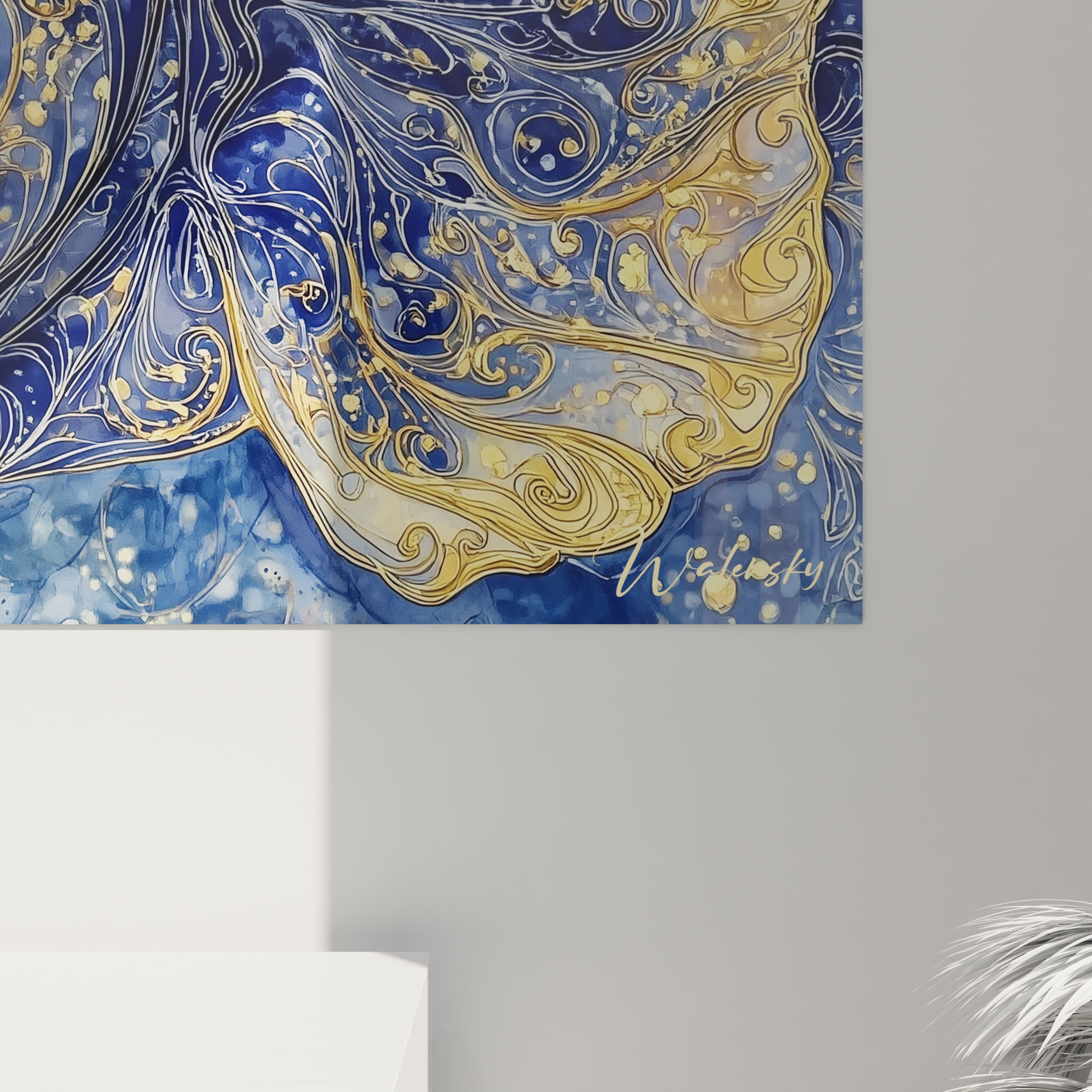 Vue d'ensemble tableau Dunkleosteus paléontologique avec motifs floraux baroques