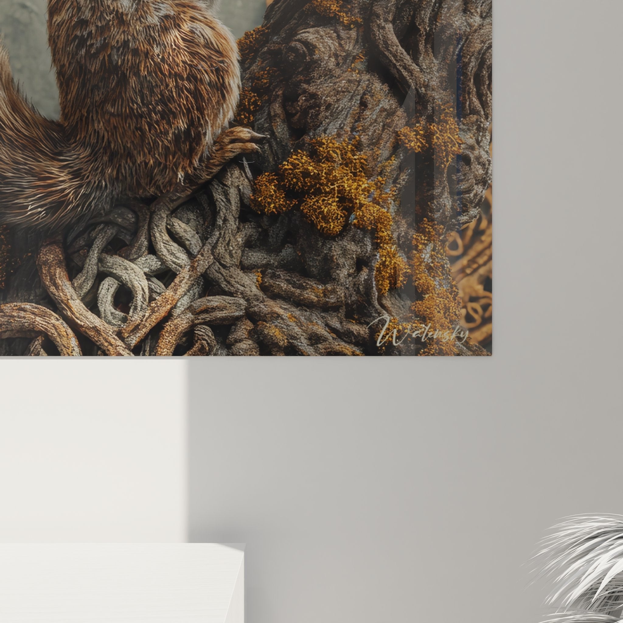 Vue d'ensemble tableau écureuil celtique ornemental branches entrelacées décoration murale