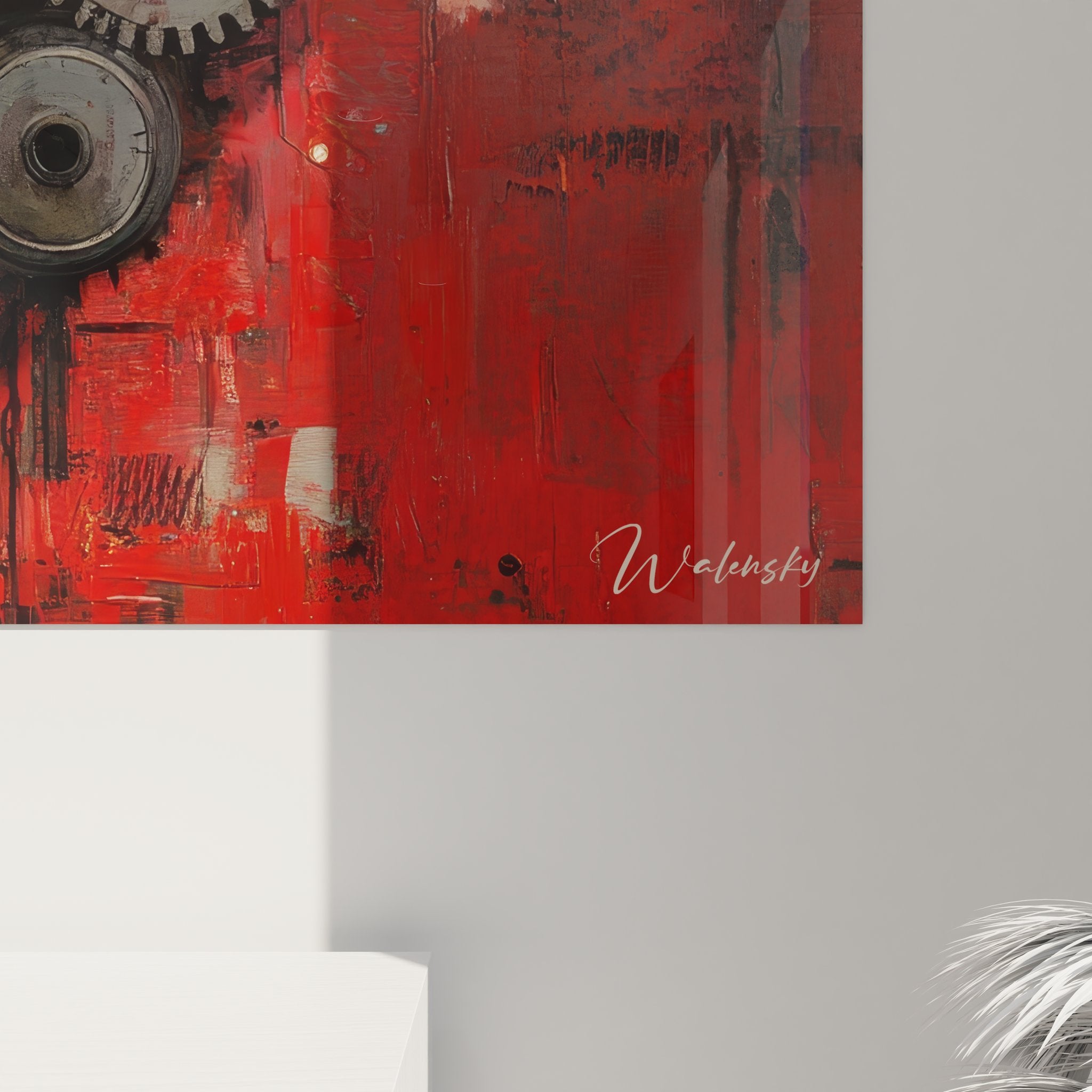 Vue d'ensemble tableau mural engrenages mécaniques art industriel moderne coloré