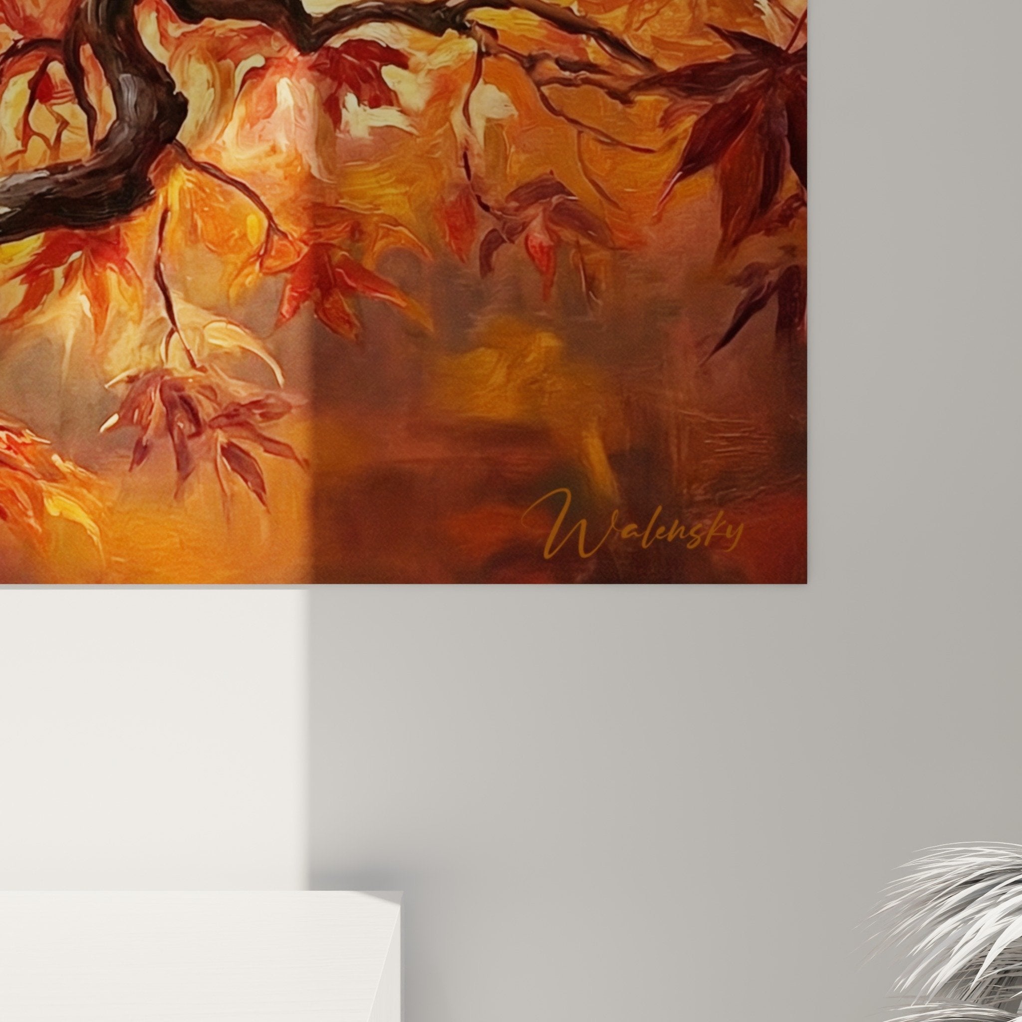 Overview wall art Japanese maple sculptured branches low angle perspective zen art