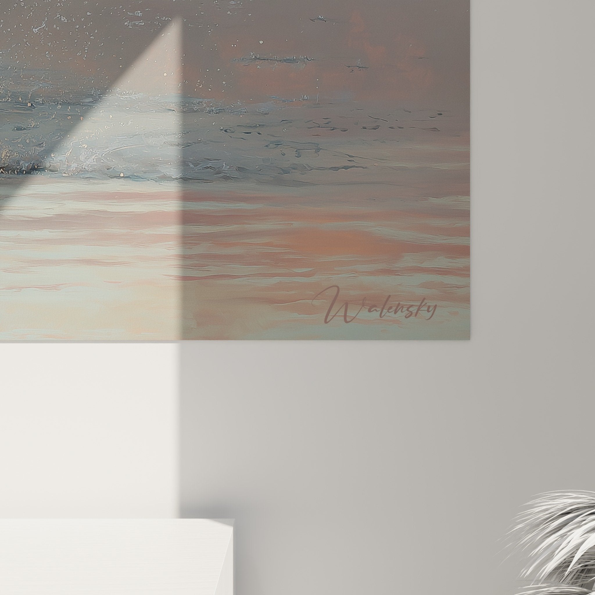 Vue d'ensemble tableau Eurasier aquatique aux tons dorés dans intérieur contemporain
