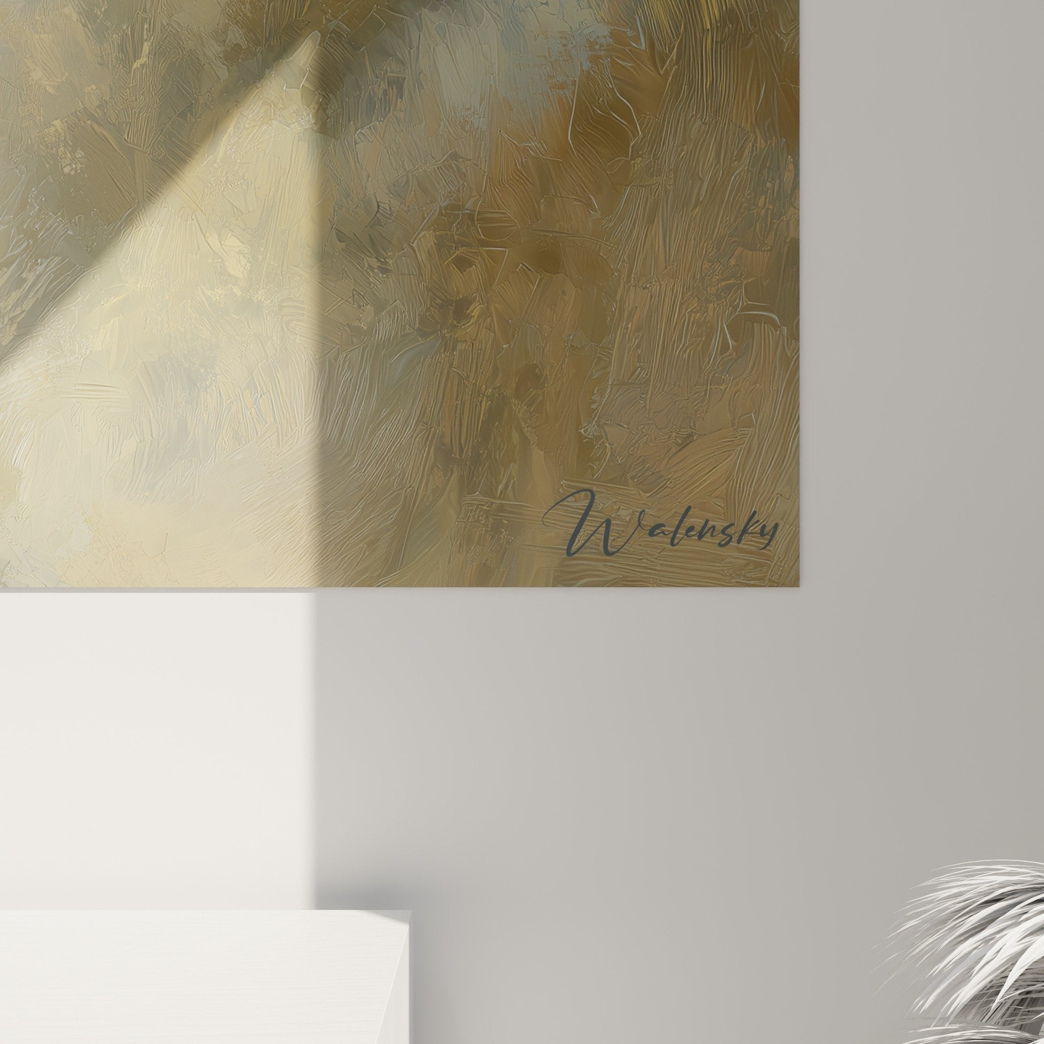 Vue ensemble tableau Eurasier expression joyeuse, cadre moderne dans interieur contemporain
