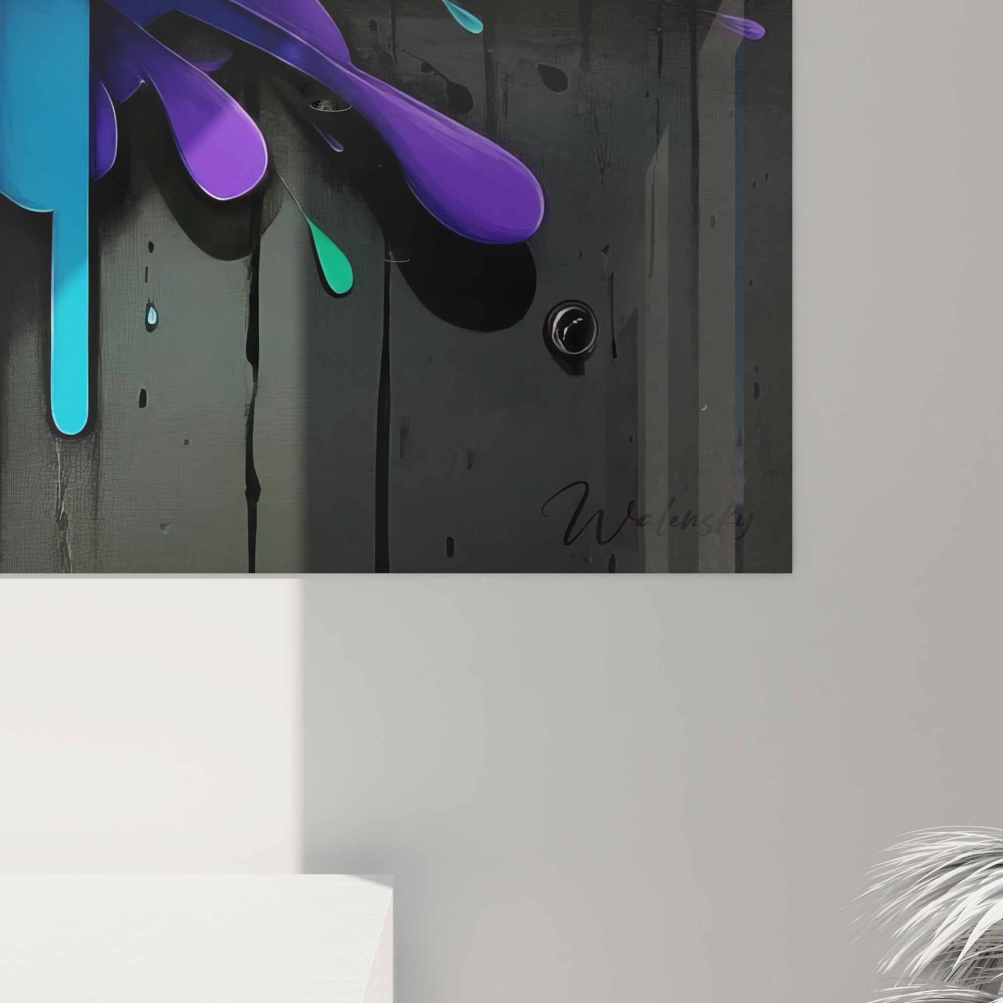 Vue ensemble tableau explosion colorée multicolore, art contemporain mural