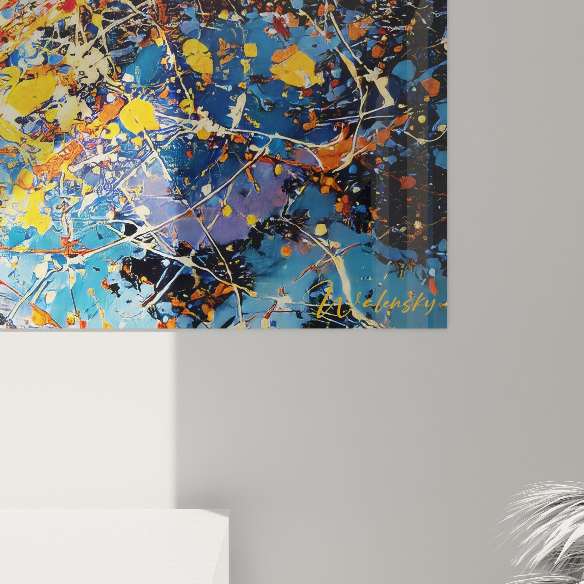 Vue ensemble tableau explosion couleurs abstraites peinture moderne art mural décoratif contemporain