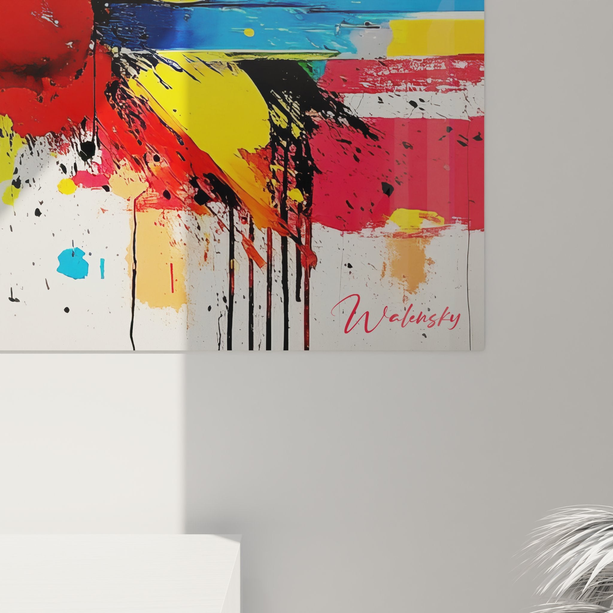 Vue ensemble tableau mural explosion couleurs art géométrique abstrait décoration moderne